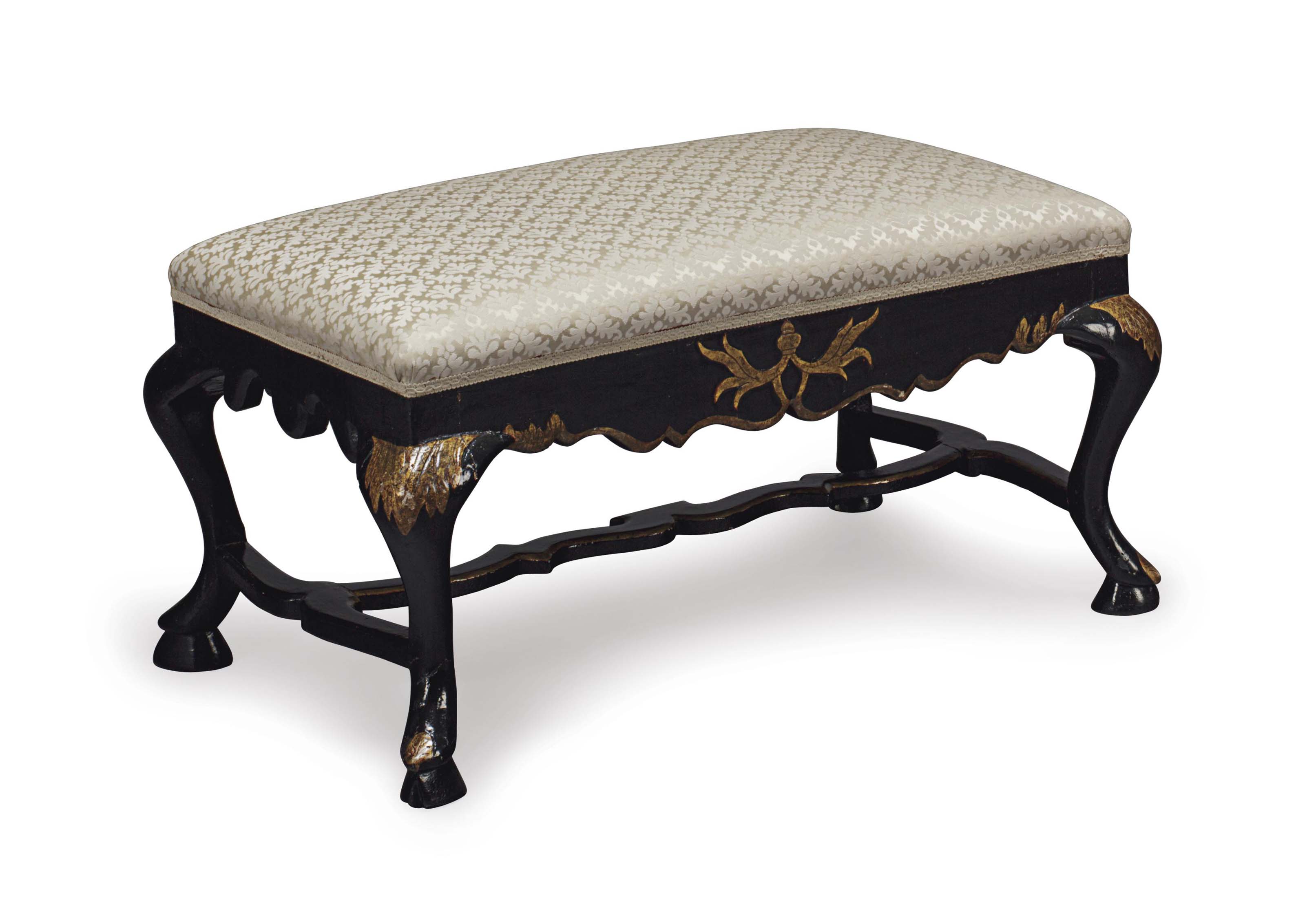 A Spanish Black Painted And Parcel Gilt Bench Second Quarter