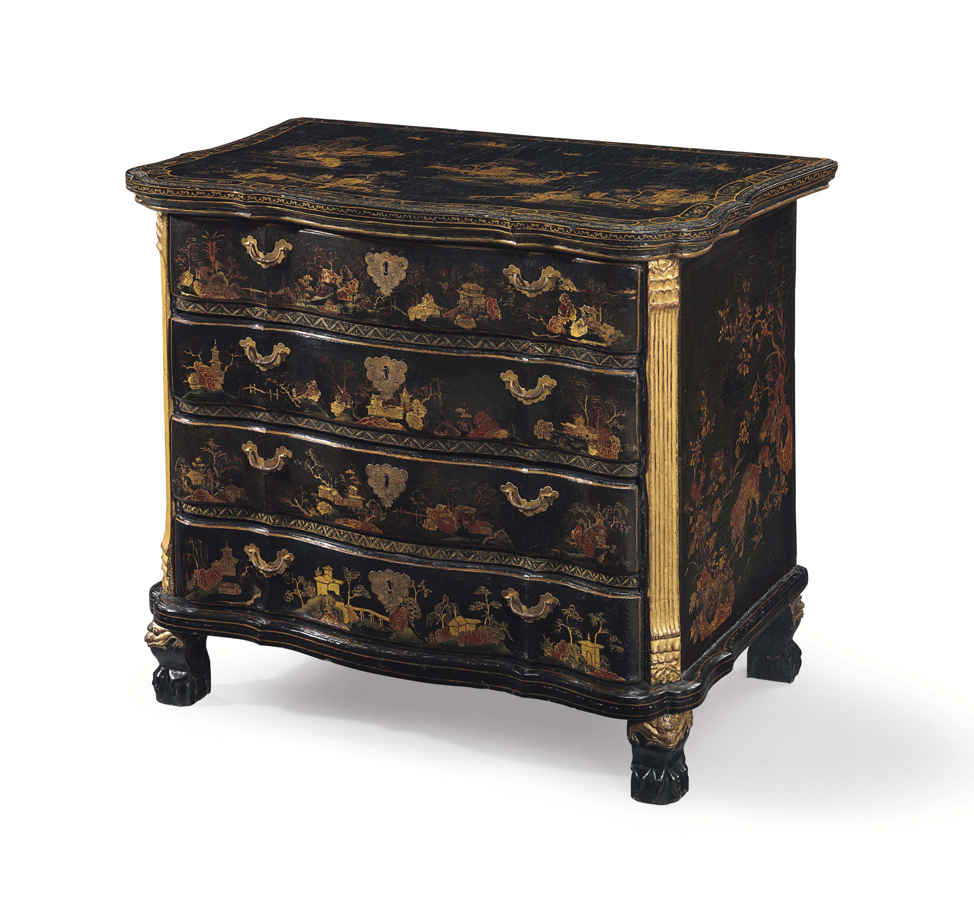 A Chinese Export Black And Gilt Lacquer Chest Of Drawers Late
