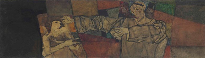 Egon Schiele (1890-1918), Selbstbildnis mit Modell (Fragment), painted in 1913. 27¾ x 95  in (70.5 x 241.2  cm). Sold for $11,323,750 on 8 May 2013 at Christie’s in New York