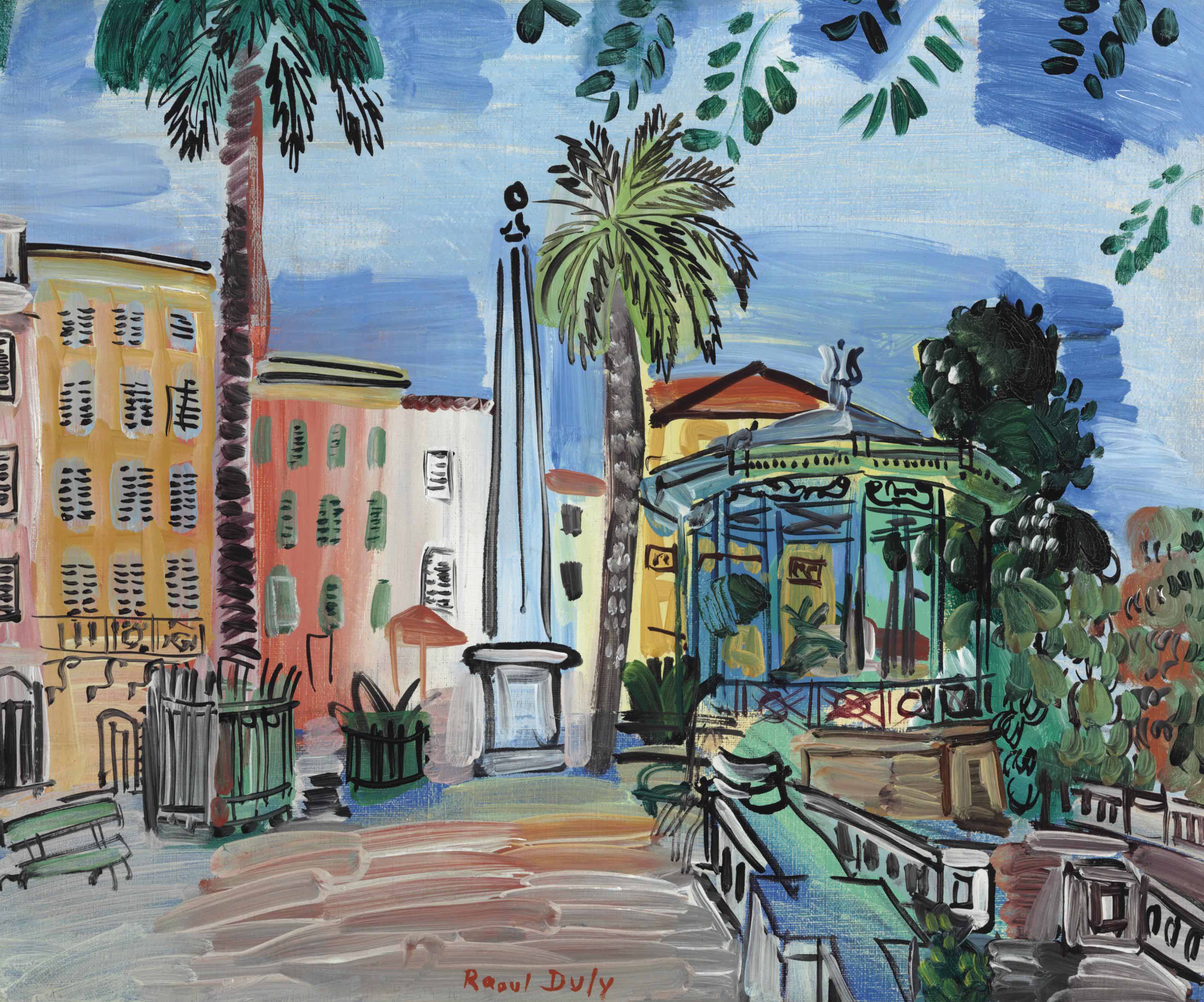Raoul Dufy (18771953) , La place d'Hyères l'obélisque et le kiosque à