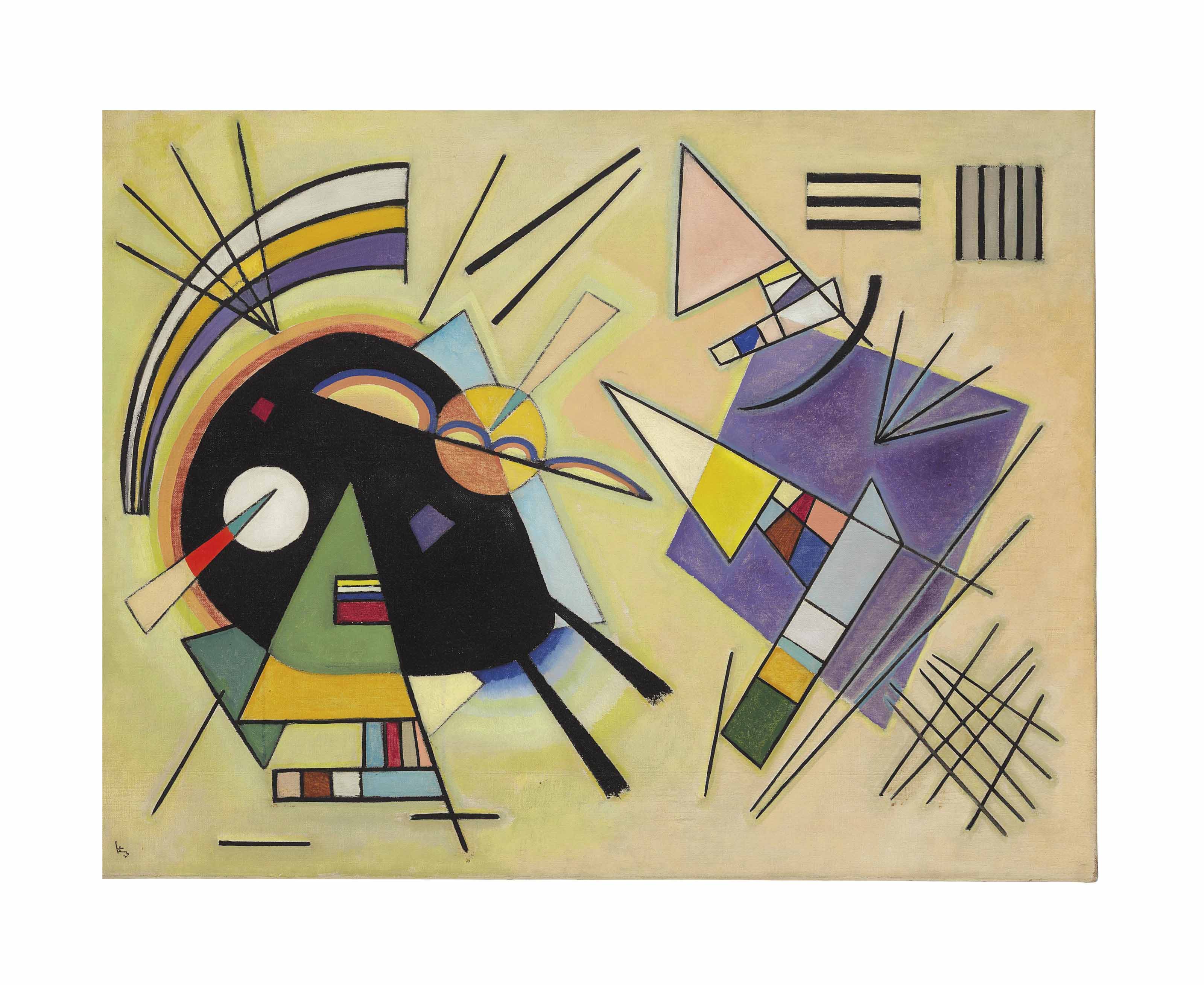 Wassily Kandinsky (1866-1944), Schwarz und Violett, April 1923. 30⅝ x 39&frac12;  in (77.8 x 100.4 cm). Sold for $12,597,000 on 5 November 2013  at Christie&rsquo;s in New York