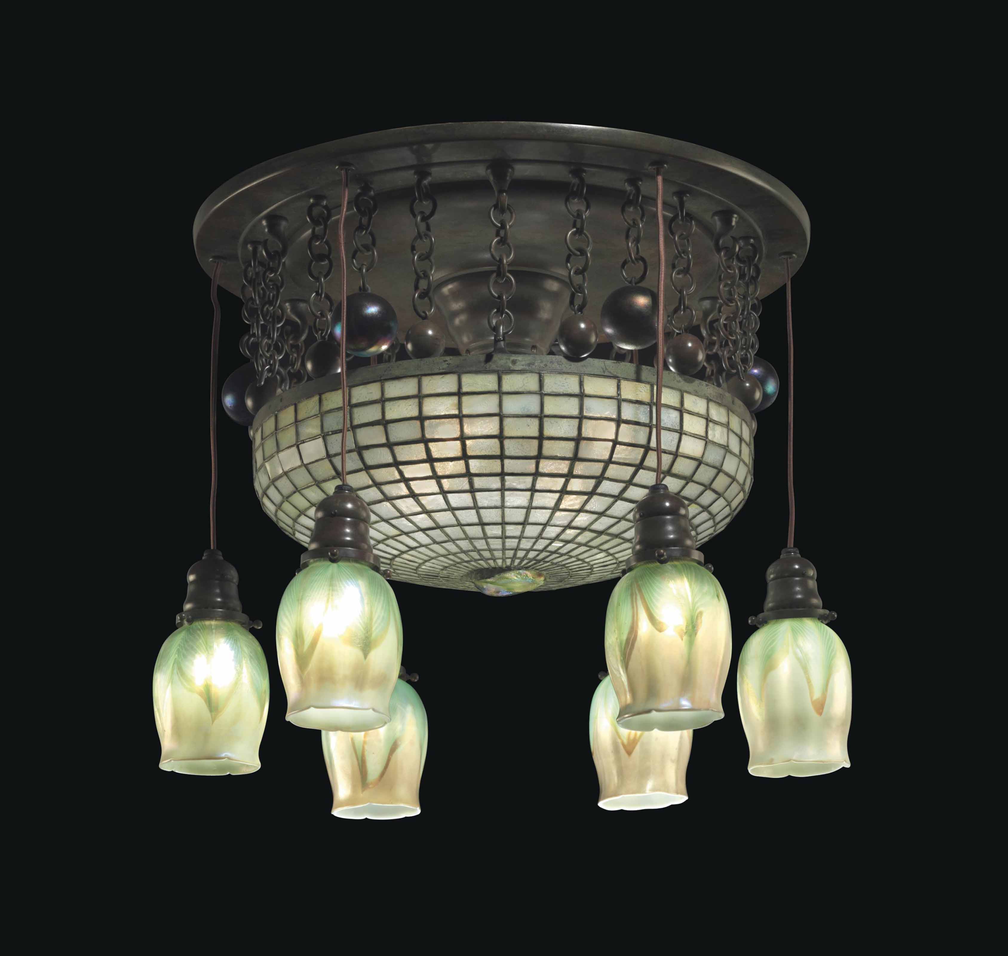 TIFFANY STUDIOS , A GEOMETRIC CHANDELIER, CIRCA 1910 Christie's