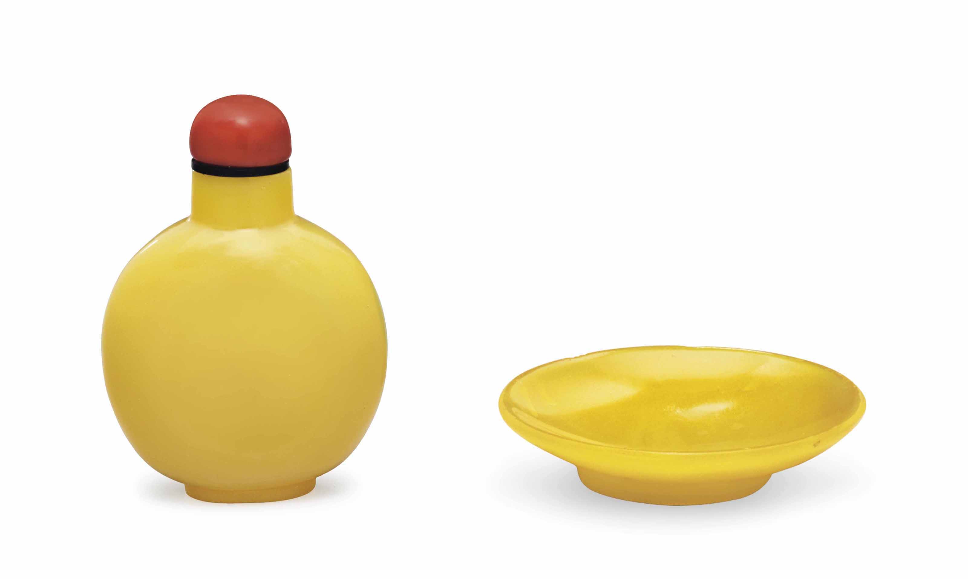 A YELLOW GLASS SNUFF BOTTLE AND A SNUFF DISH , 16951800 Christie's