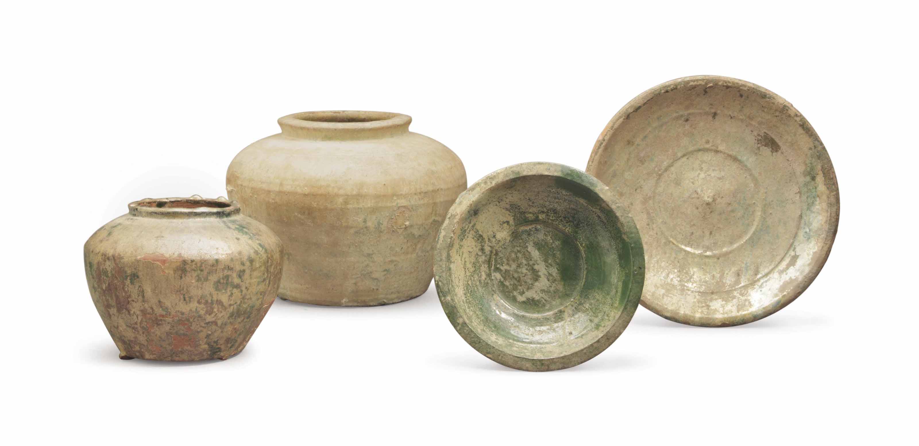 FOUR CHINESE GLAZED POTTERY WARES