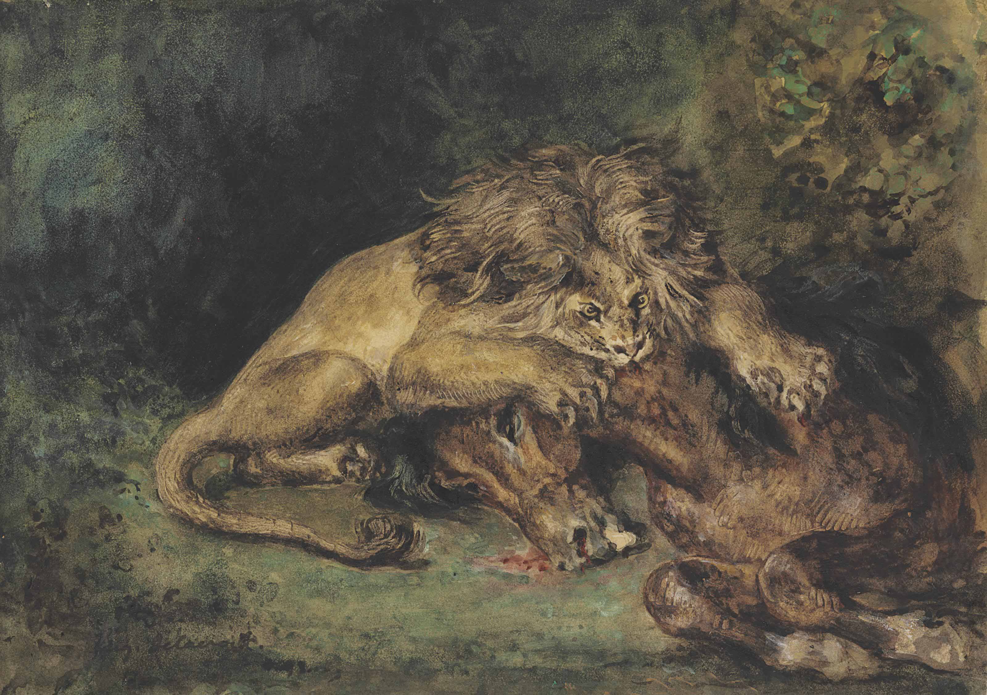 FerdinandVictorEugène Delacroix (17981863) , Lion dévorant un cheval Christie's
