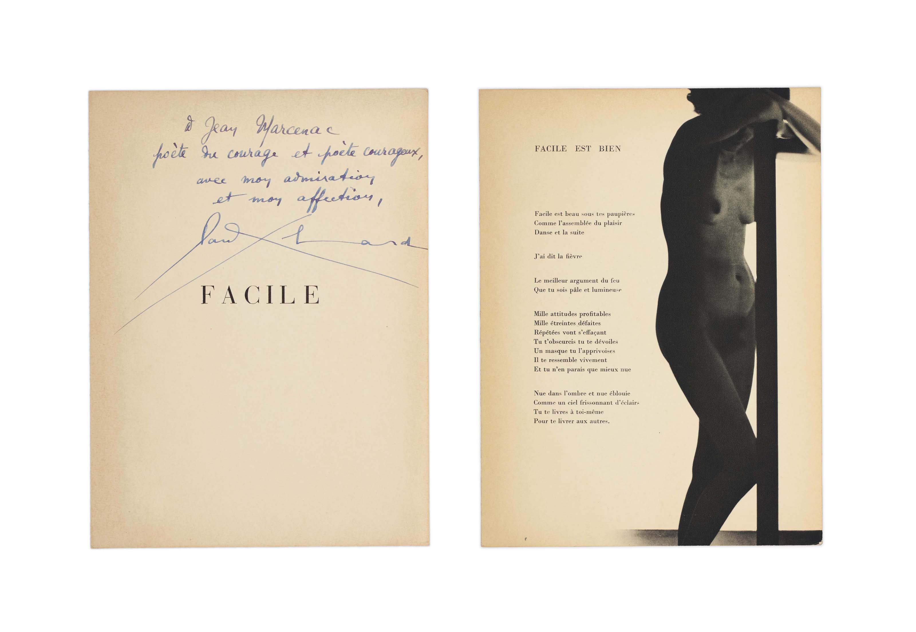 [MAN RAY] ÉLUARD, Paul (18951952). Facile. Poèmes de