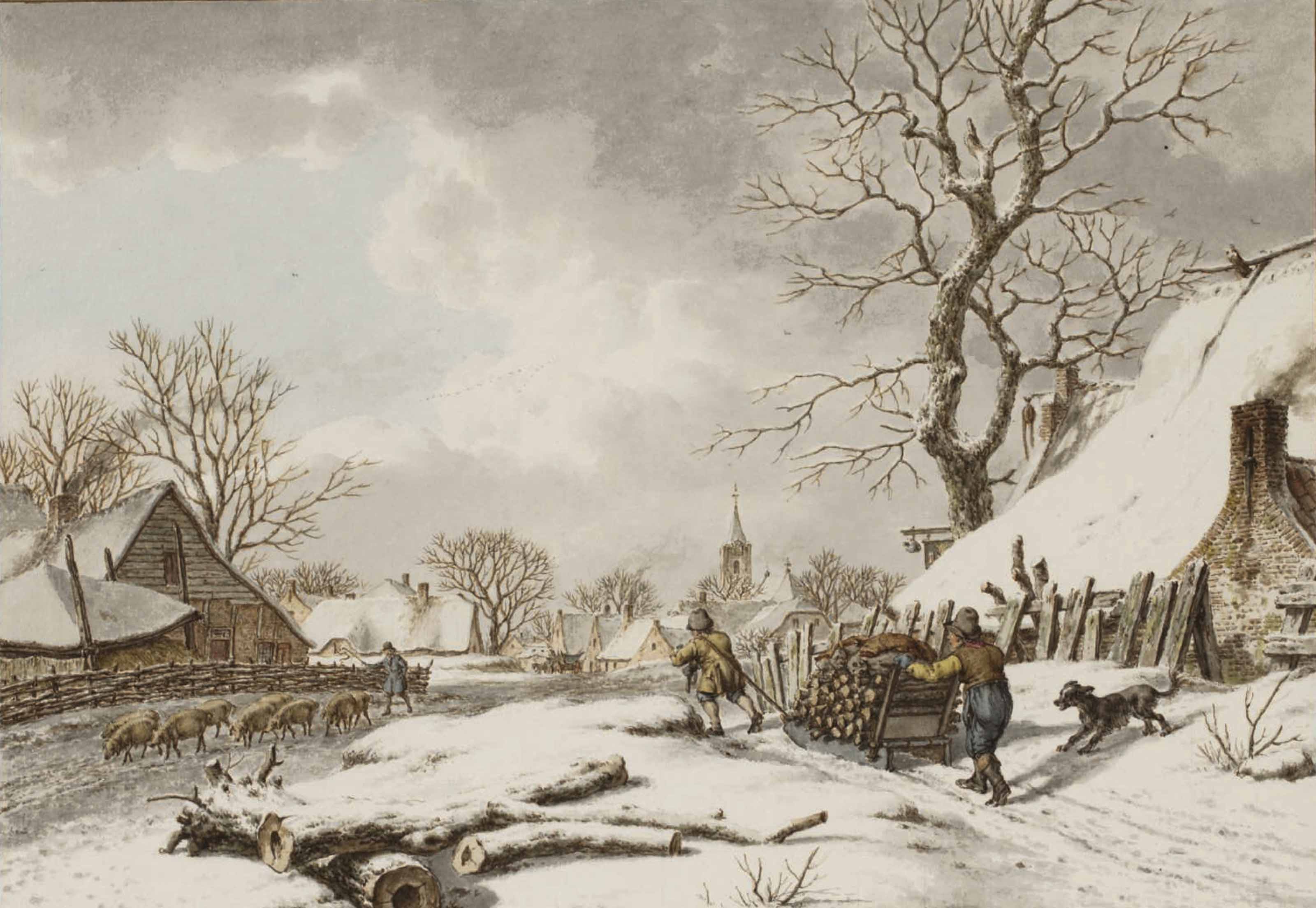 Jacob Cats (Altenau 17411799 Amsterdam) , A winter landscape with two