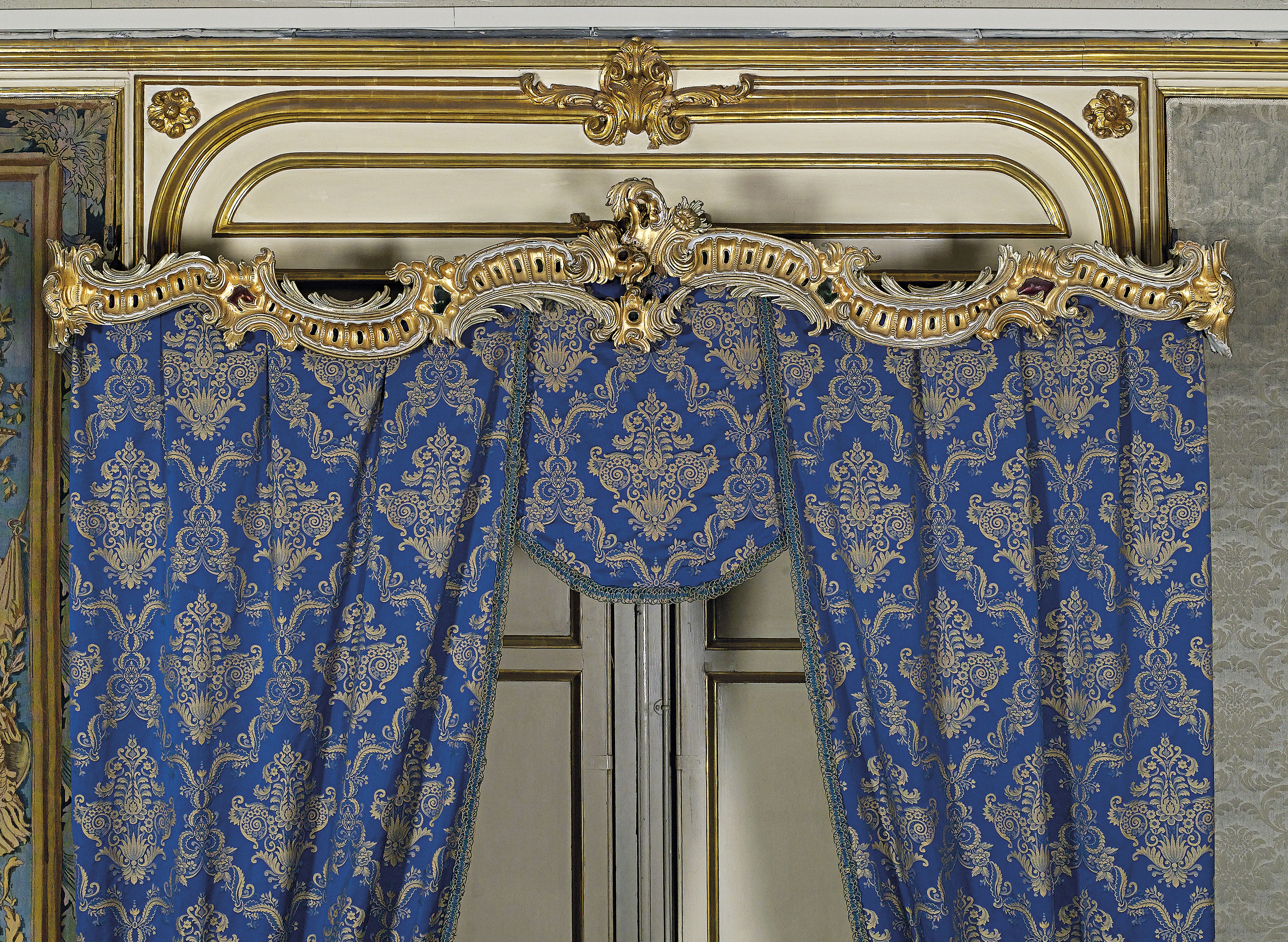 A Set Of Three Italian Giltwood And White Painted Curtain