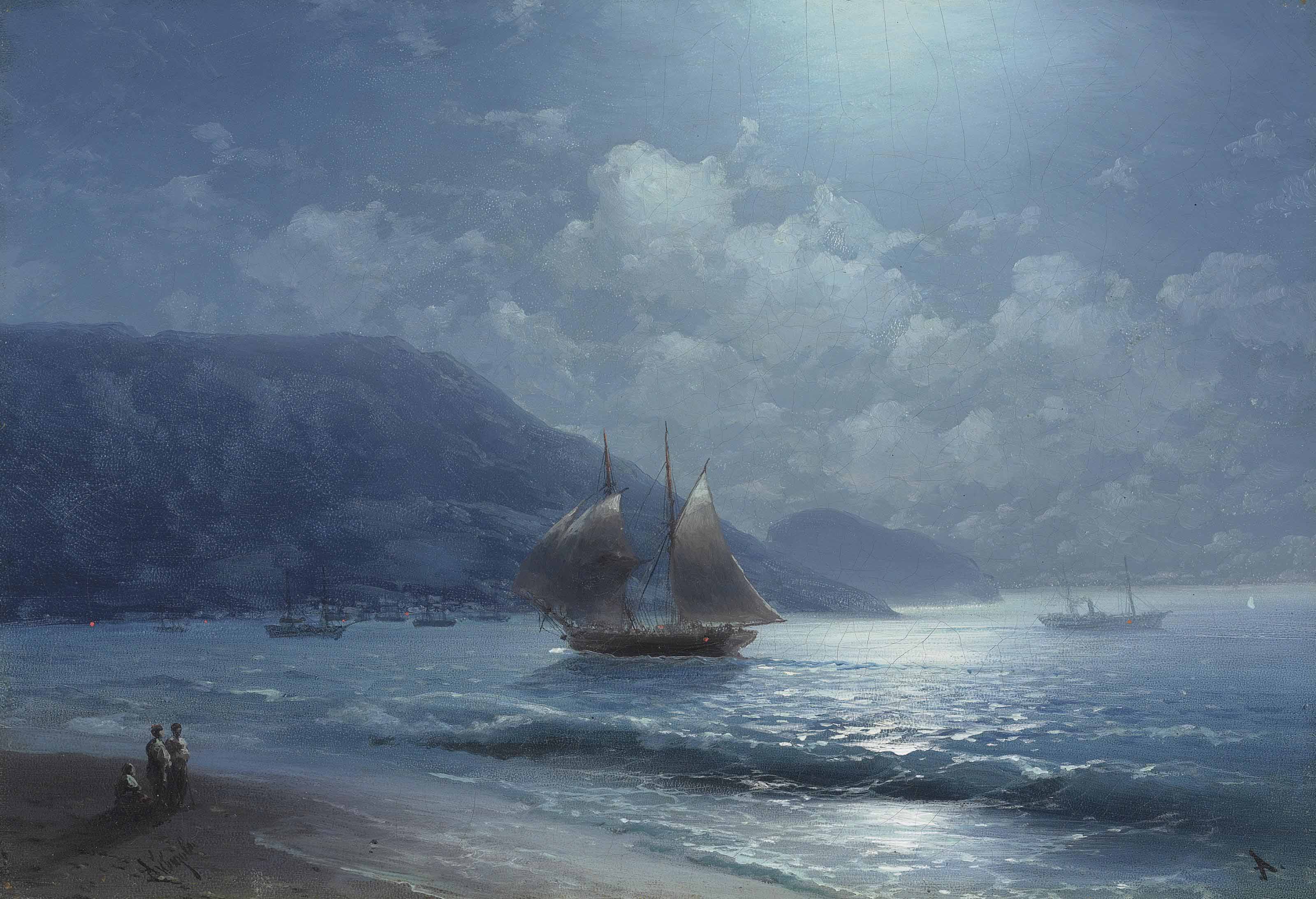 Ivan Aivazovsky (1817-1900) , Off the coast near Yalta by moonlight ...