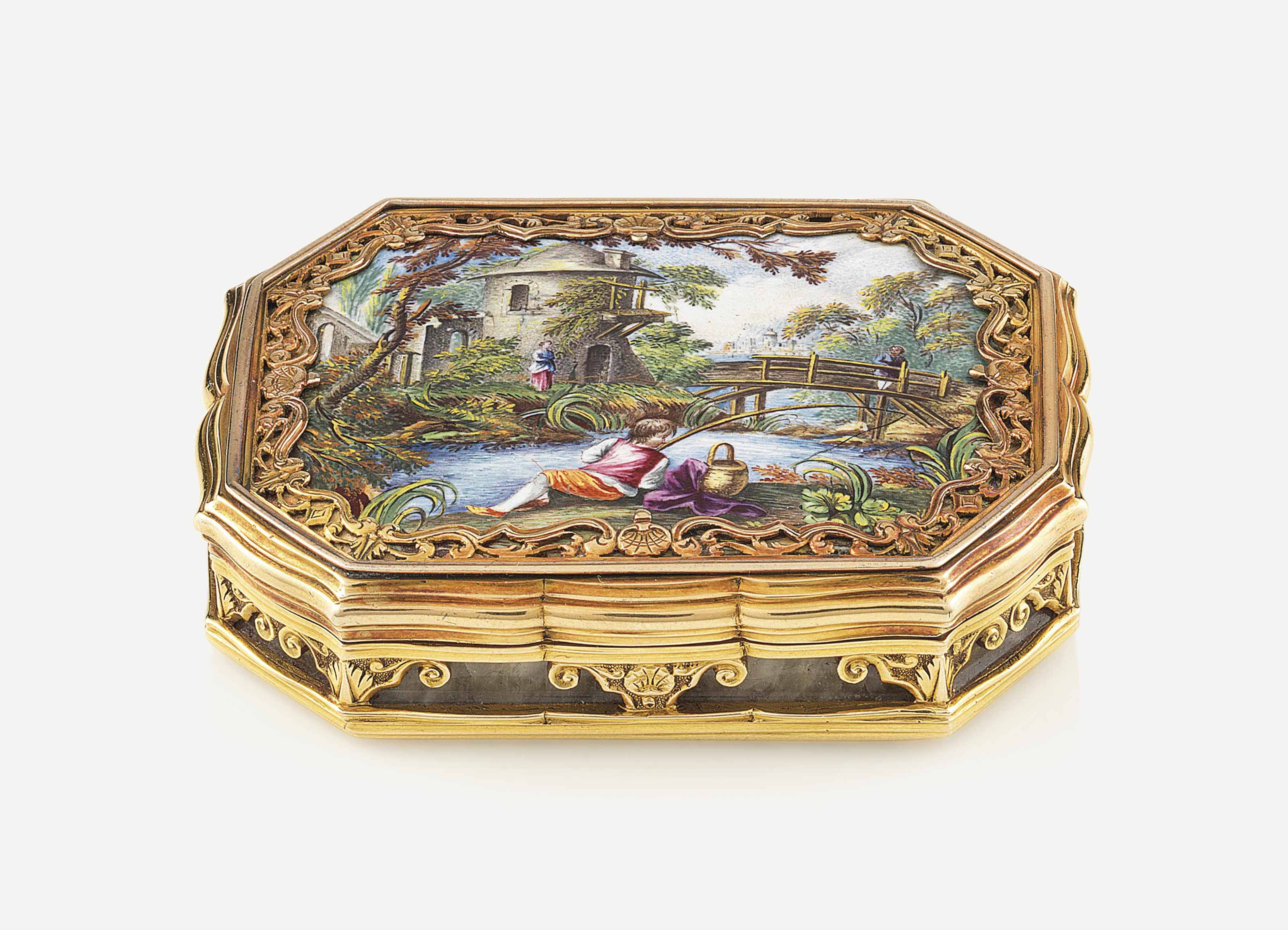 A GERMAN JEWELLED ENAMELLED VARI-COLOUR GOLD PRESENTATION SNUFF-BOX ...
