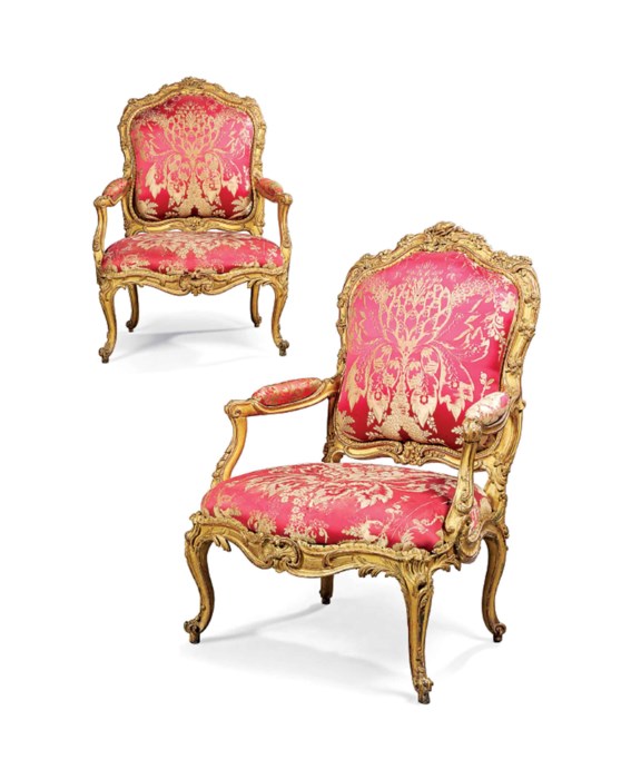A PAIR OF LOUIS XV GILTWOOD FAUTEUILS À LA REINE