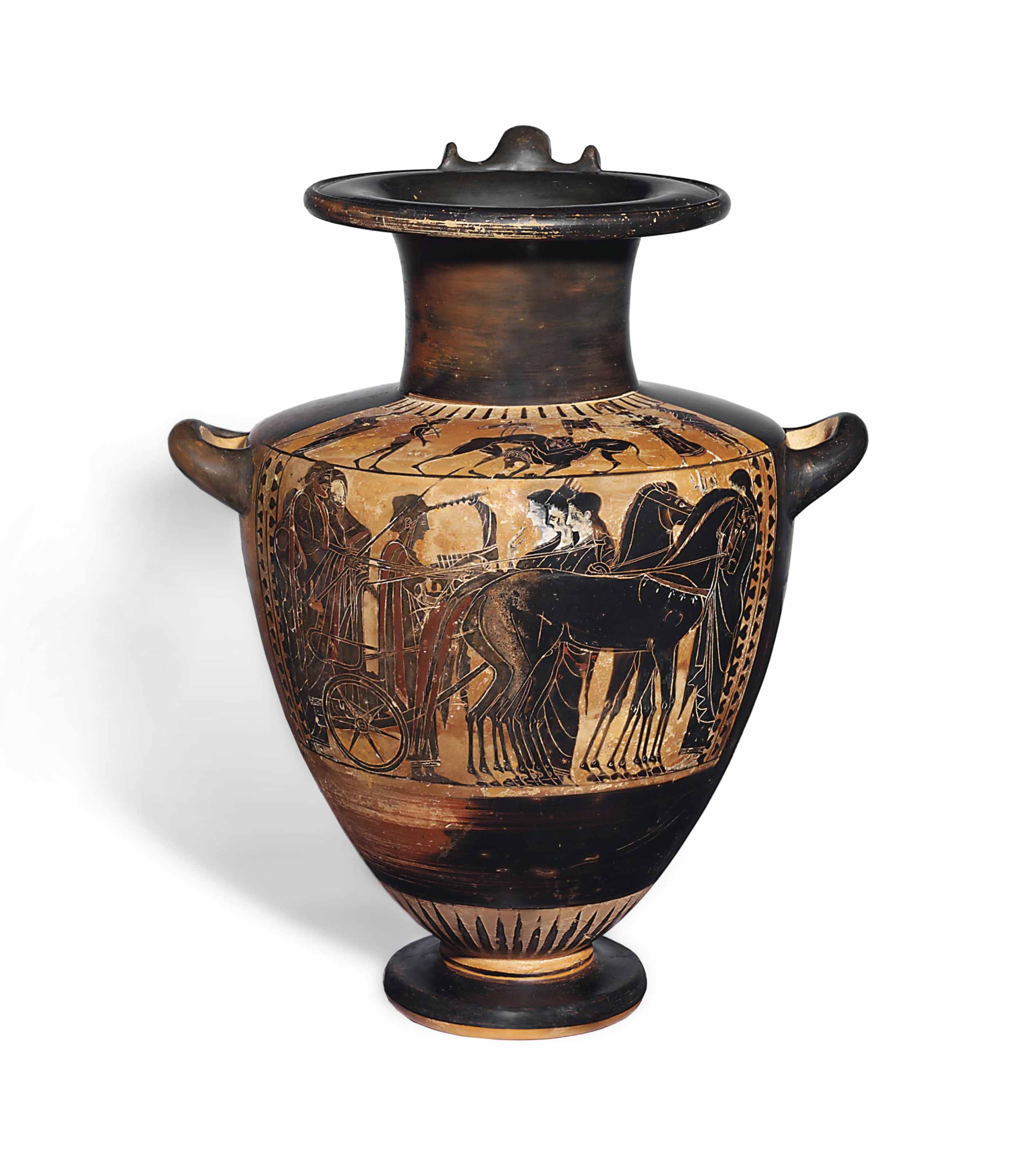 AN ATTIC BLACKFIGURED HYDRIA , ATTRIBUTED TO THE CIRCLE OF THE