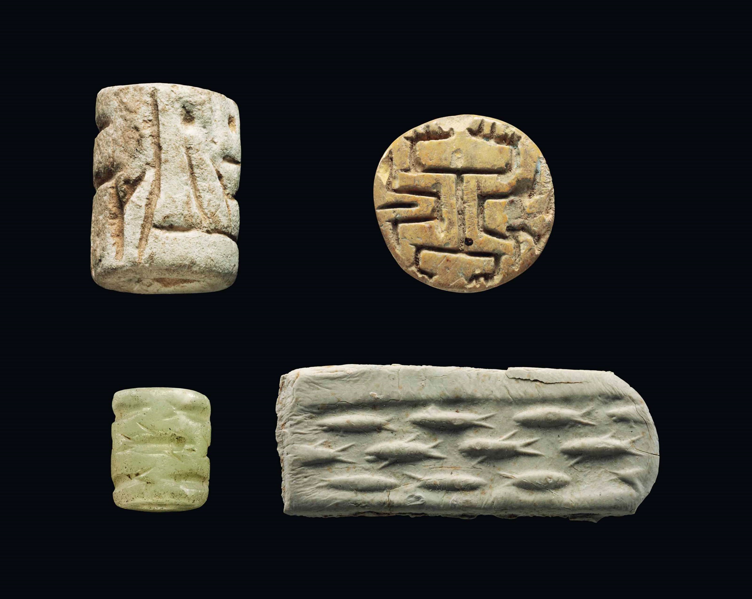 THREE MESOPOTAMIAN STAMP AND CYLINDER SEALS, LATE UBAID PERIODJEMDET
