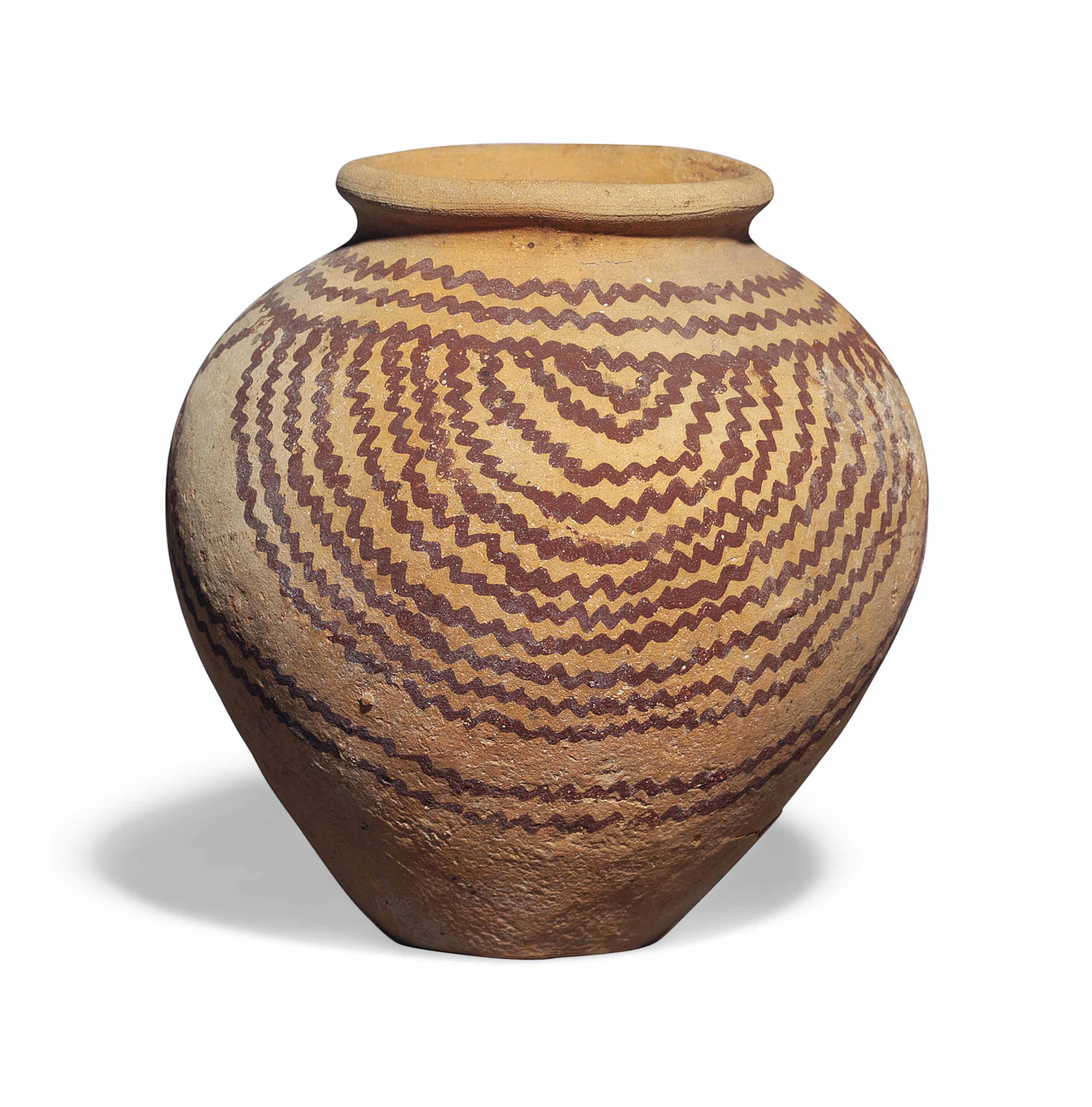 AN EGYPTIAN PAINTED POTTERY JAR , PREDYNASTIC PERIOD, NAQADA II, CIRCA