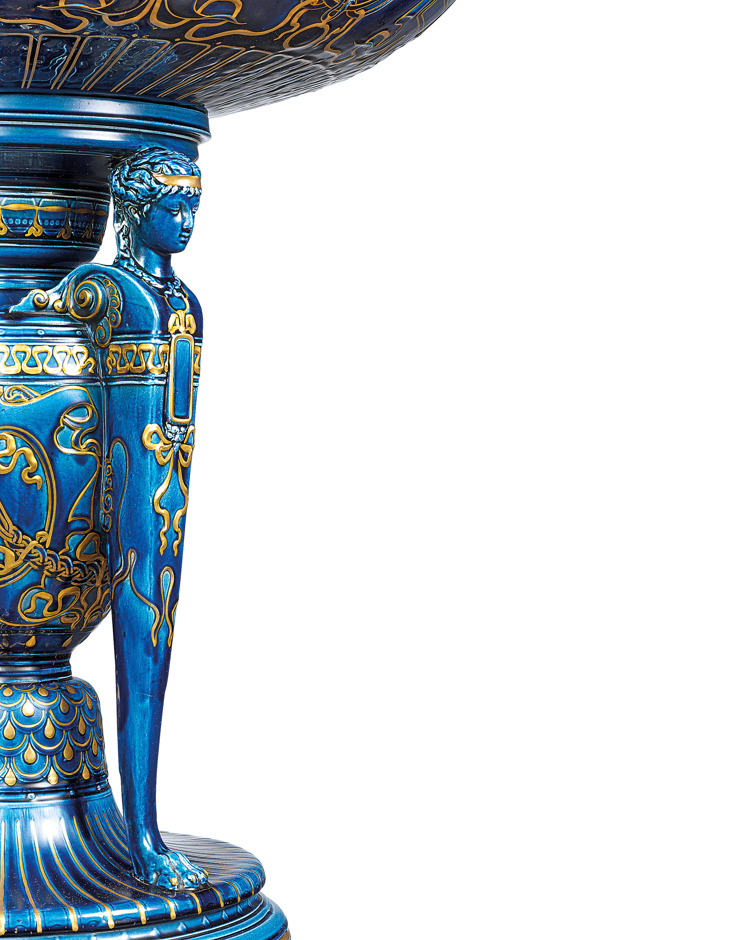 A LARGE SARREGUEMINES MAJOLICA DARK BLUE-GROUND JARDINIERE-BASIN