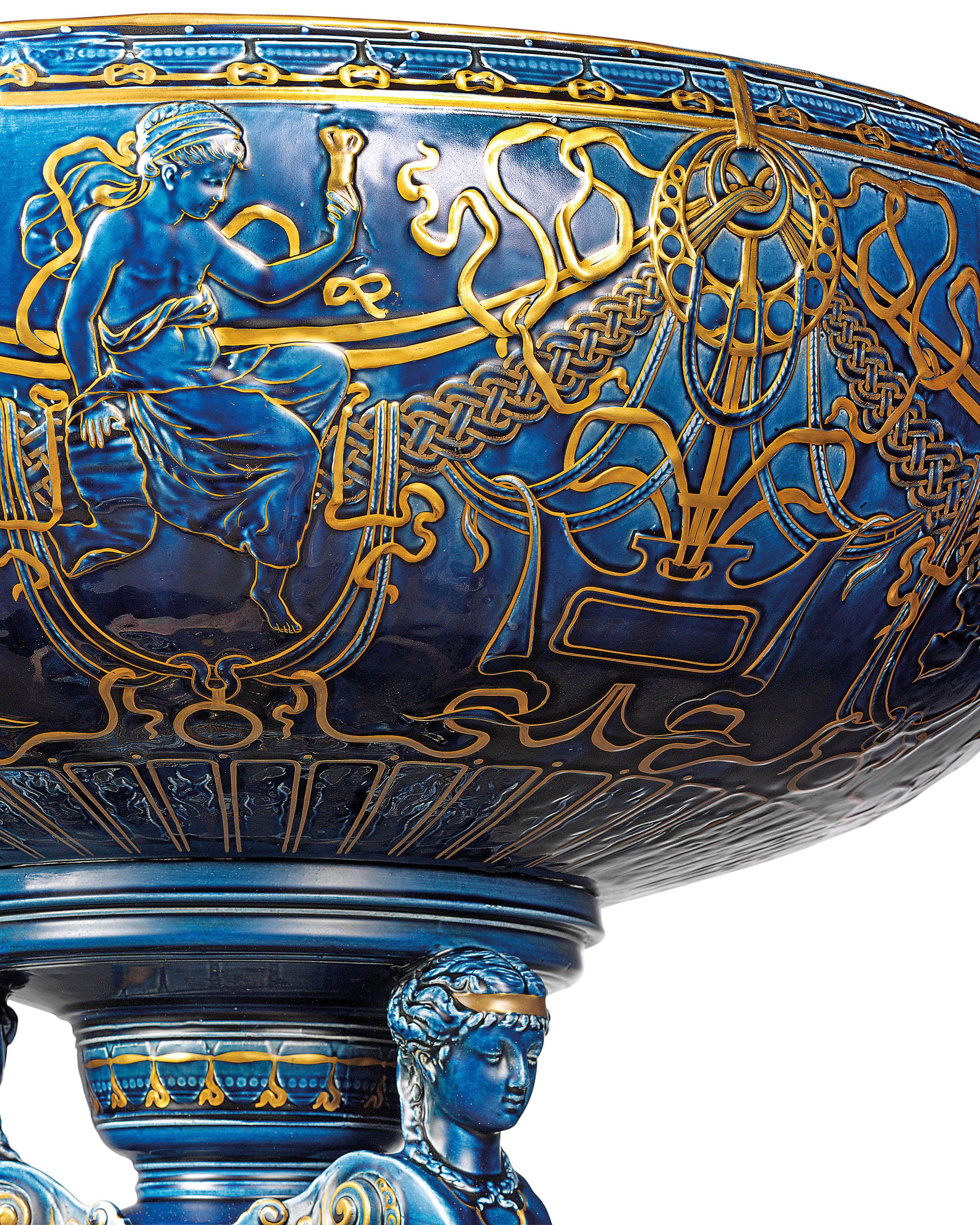 A LARGE SARREGUEMINES MAJOLICA DARK BLUE-GROUND JARDINIERE-BASIN