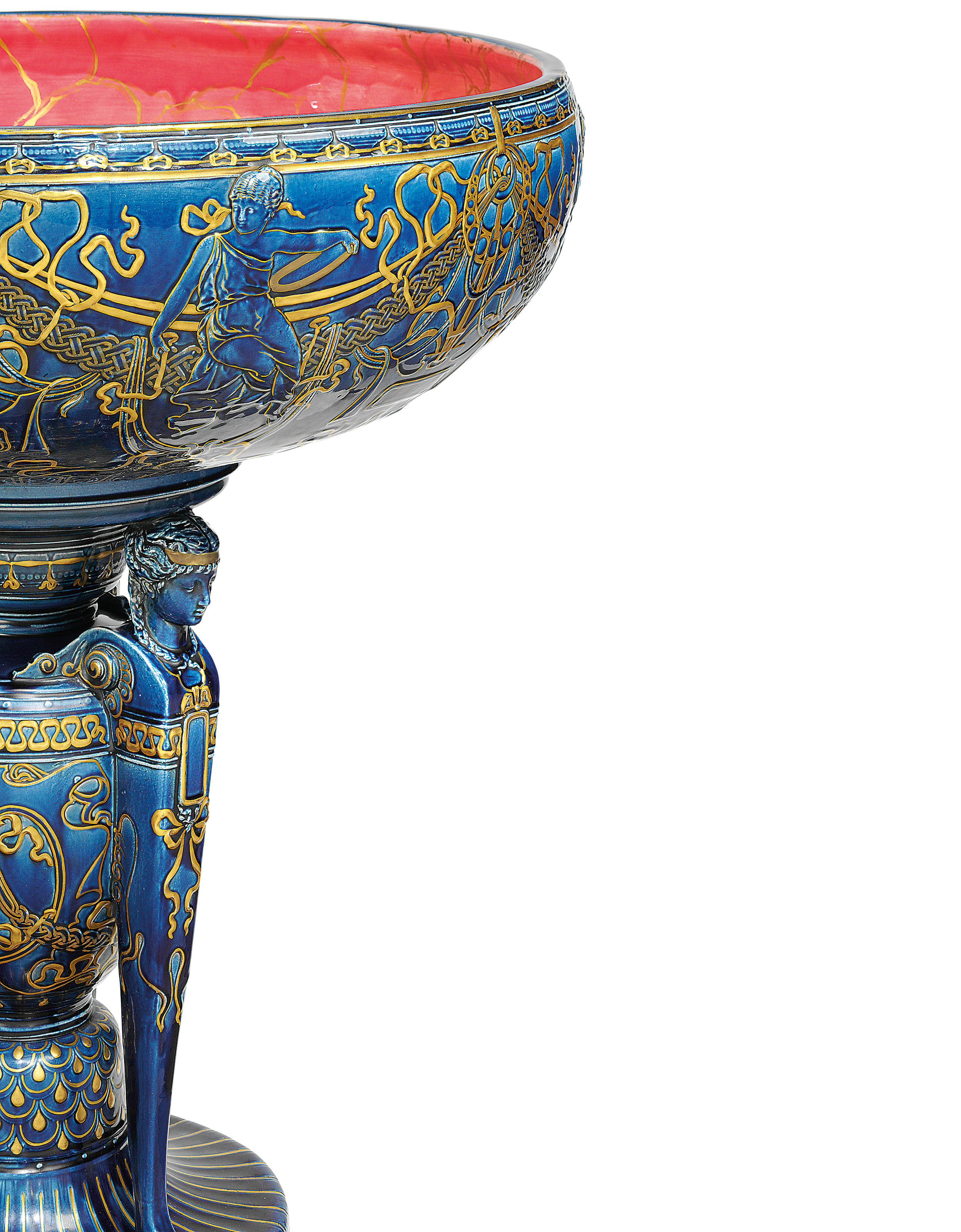 A LARGE SARREGUEMINES MAJOLICA DARK BLUE-GROUND JARDINIERE-BASIN