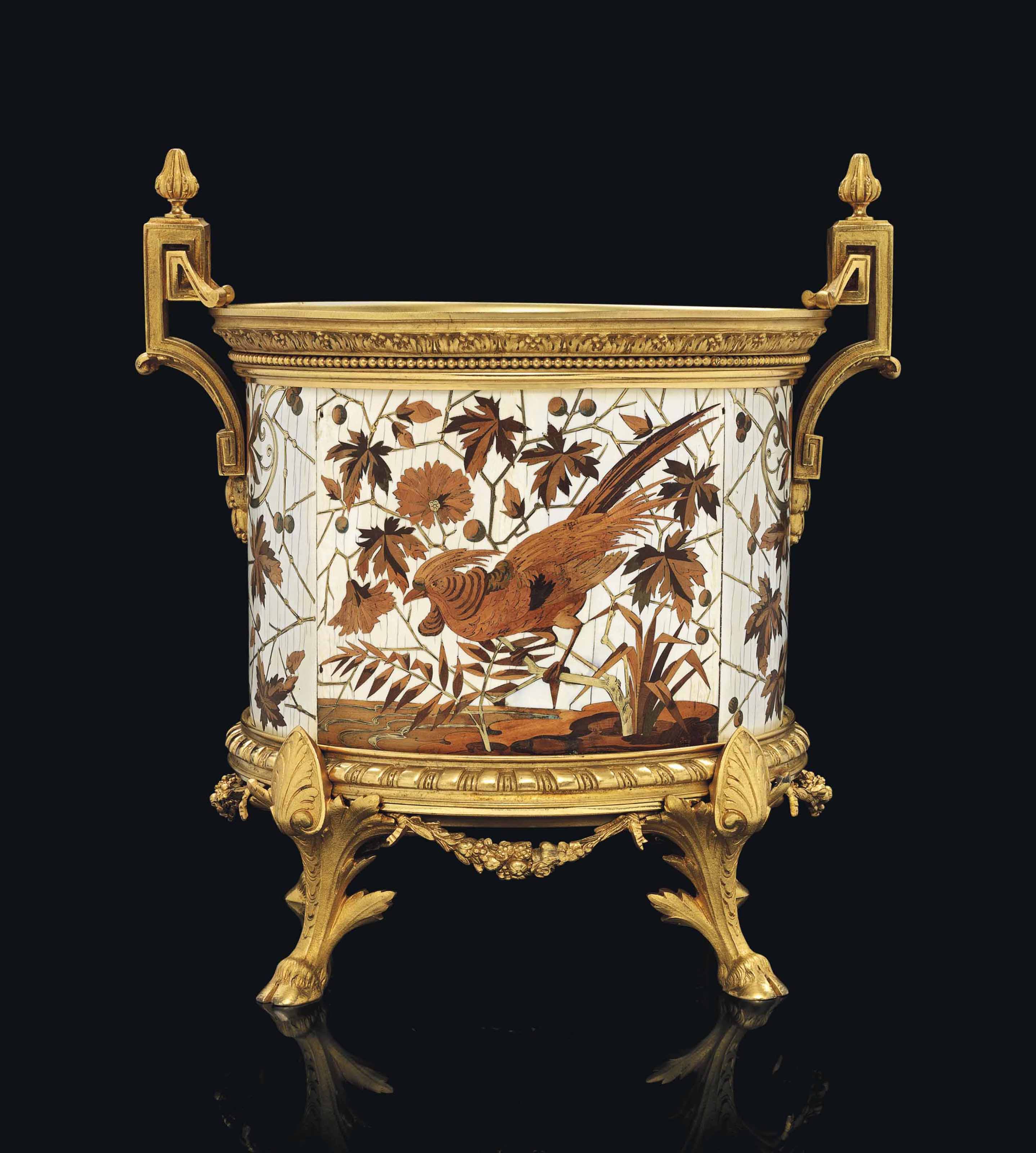 A LARGE SARREGUEMINES MAJOLICA DARK BLUE-GROUND JARDINIERE-BASIN