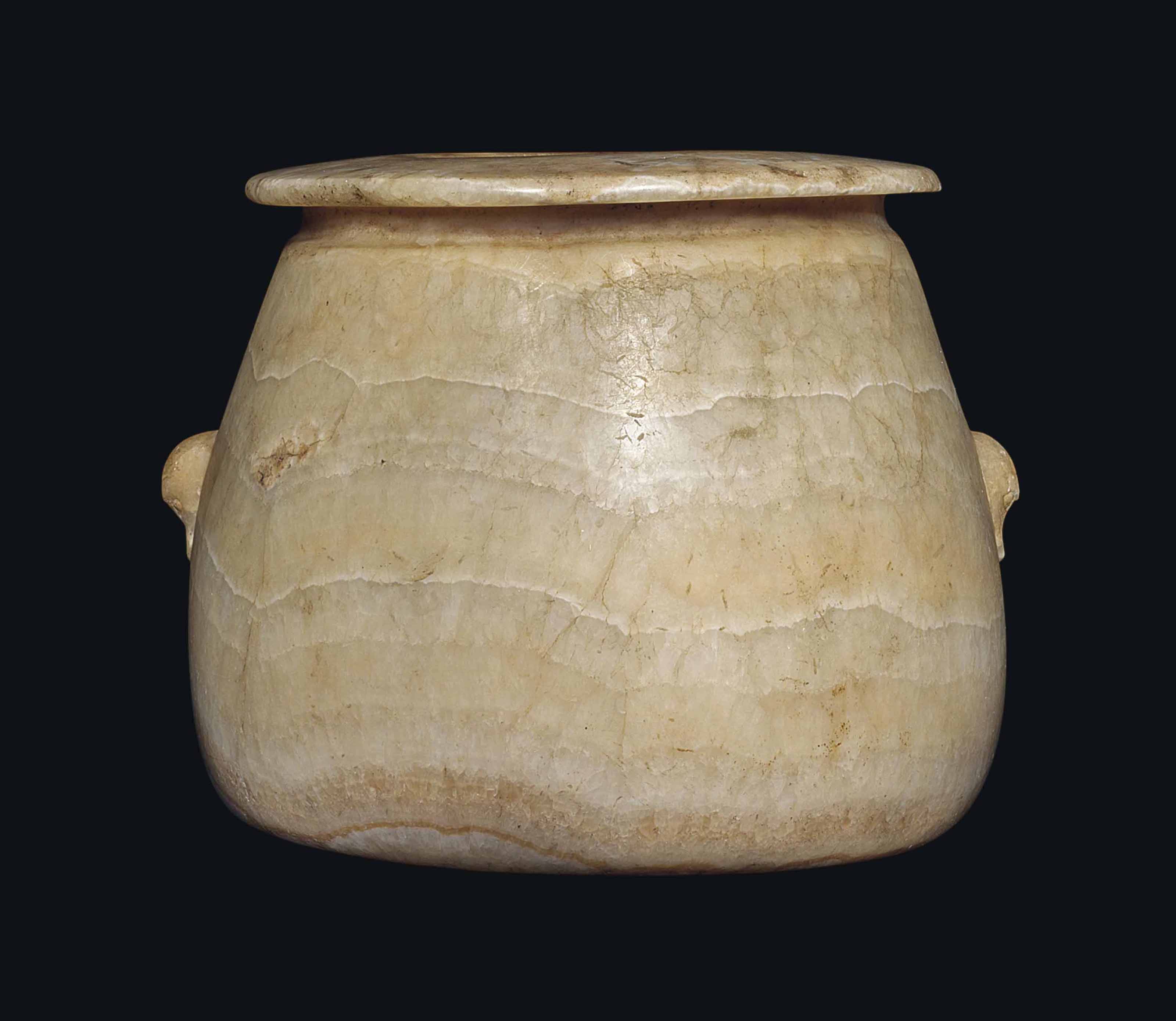 A LARGE EGYPTIAN ALABASTER JAR , THIRD INTERMEDIATE PERIODLATE PERIOD