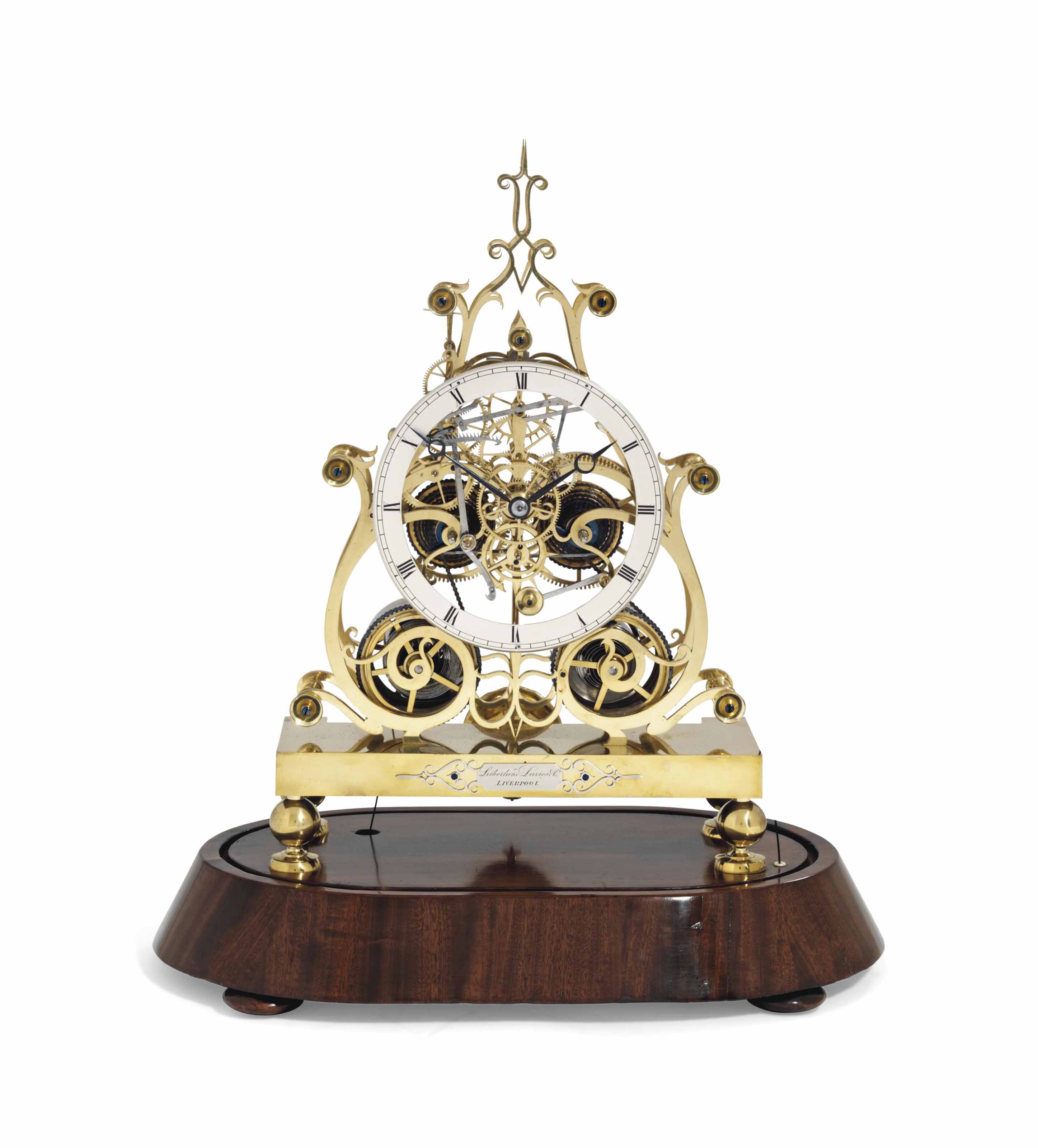 A VICTORIAN BRASS EIGHTDAY STRIKING SKELETON CLOCK , ATTRIBUTED TO