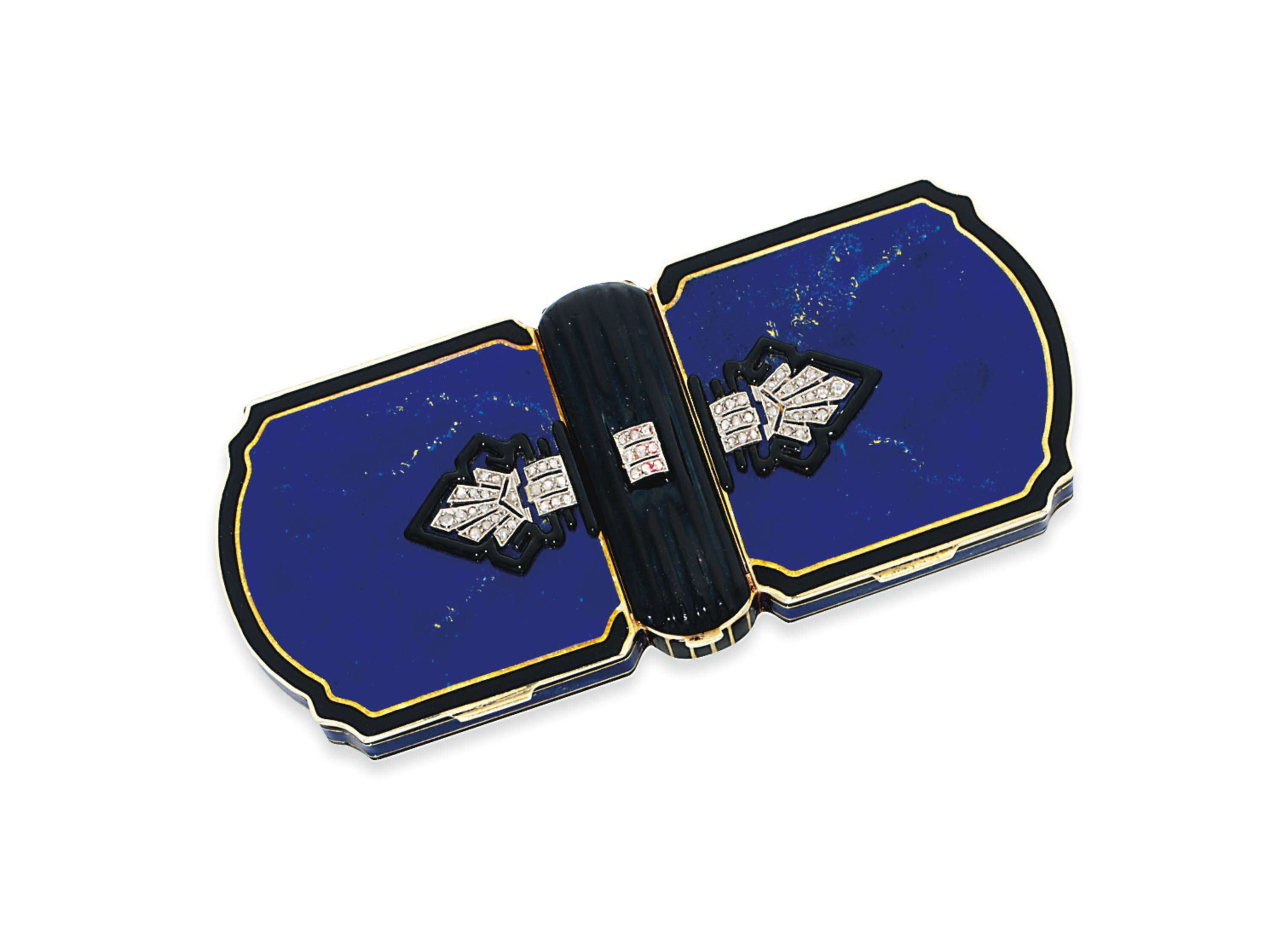 AN ART DECO ENAMEL AND DIAMOND VANITY CASE, BY CARTIER Christie's