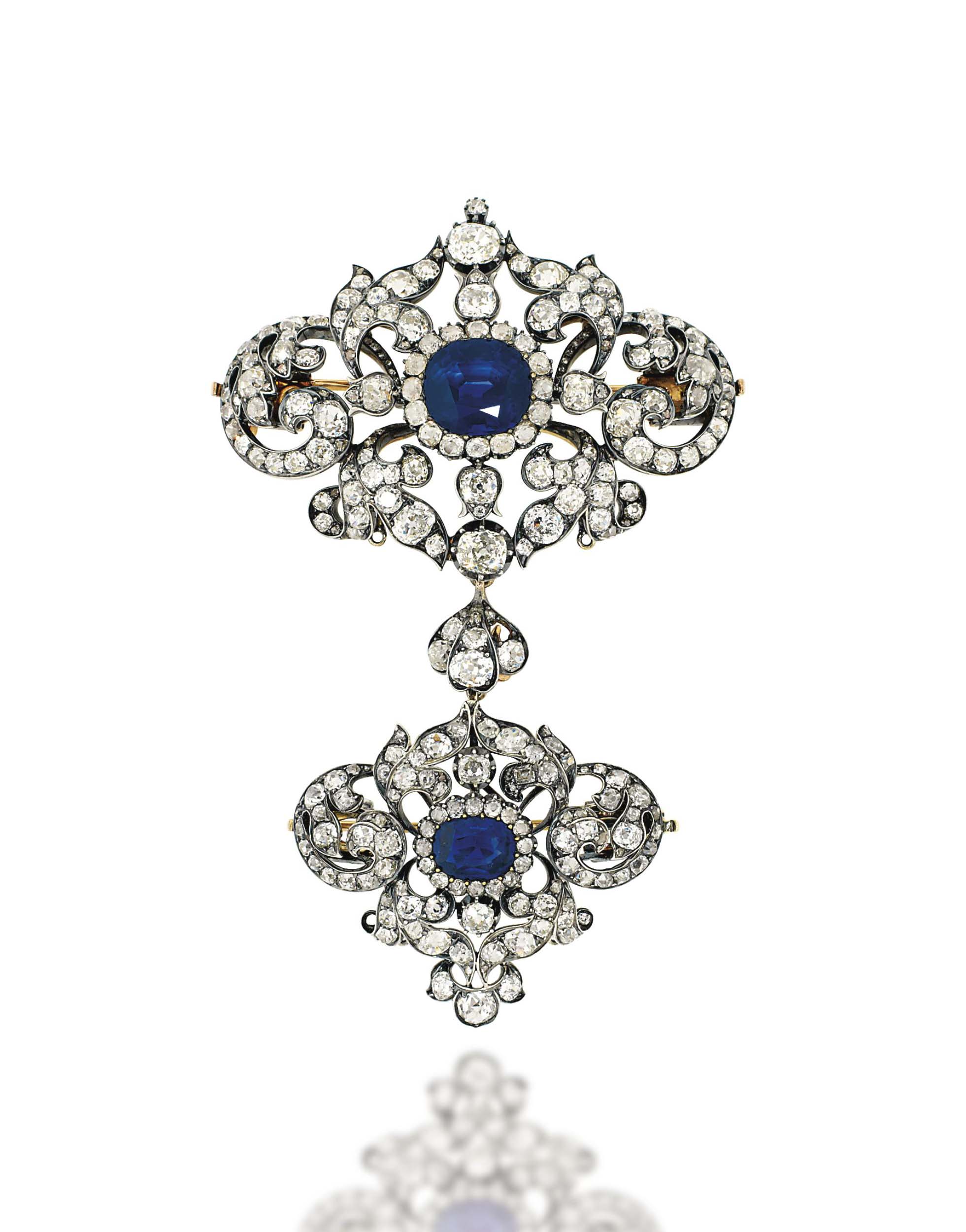 A LATE 19TH CENTURY SAPPHIRE AND DIAMOND STOMACHER BROOCH Christie's