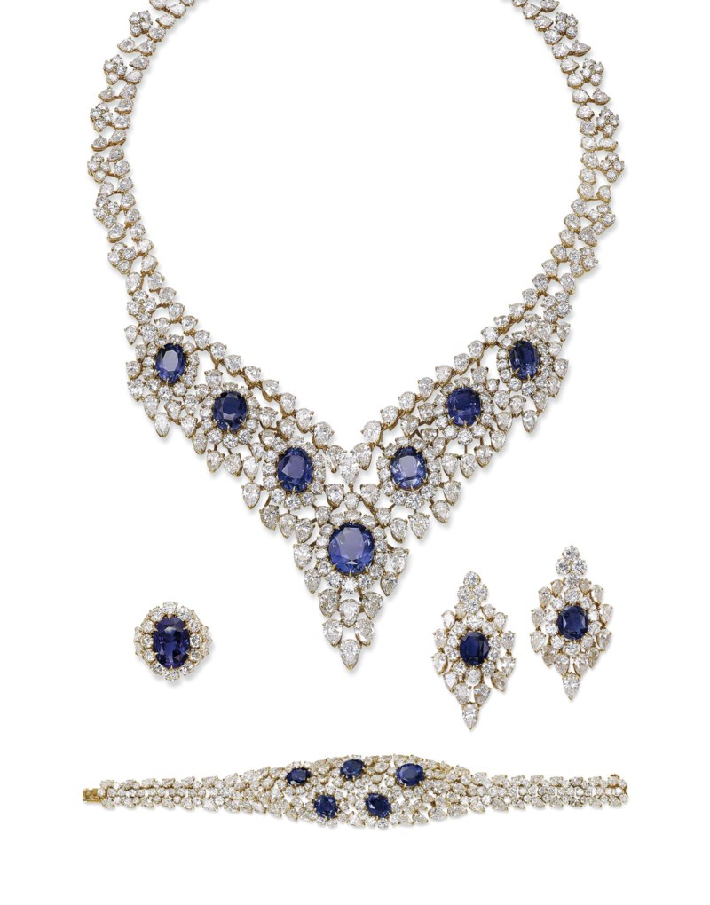 A SAPPHIRE AND DIAMOND SUITE OF JEWELLERY, BY TABBAH