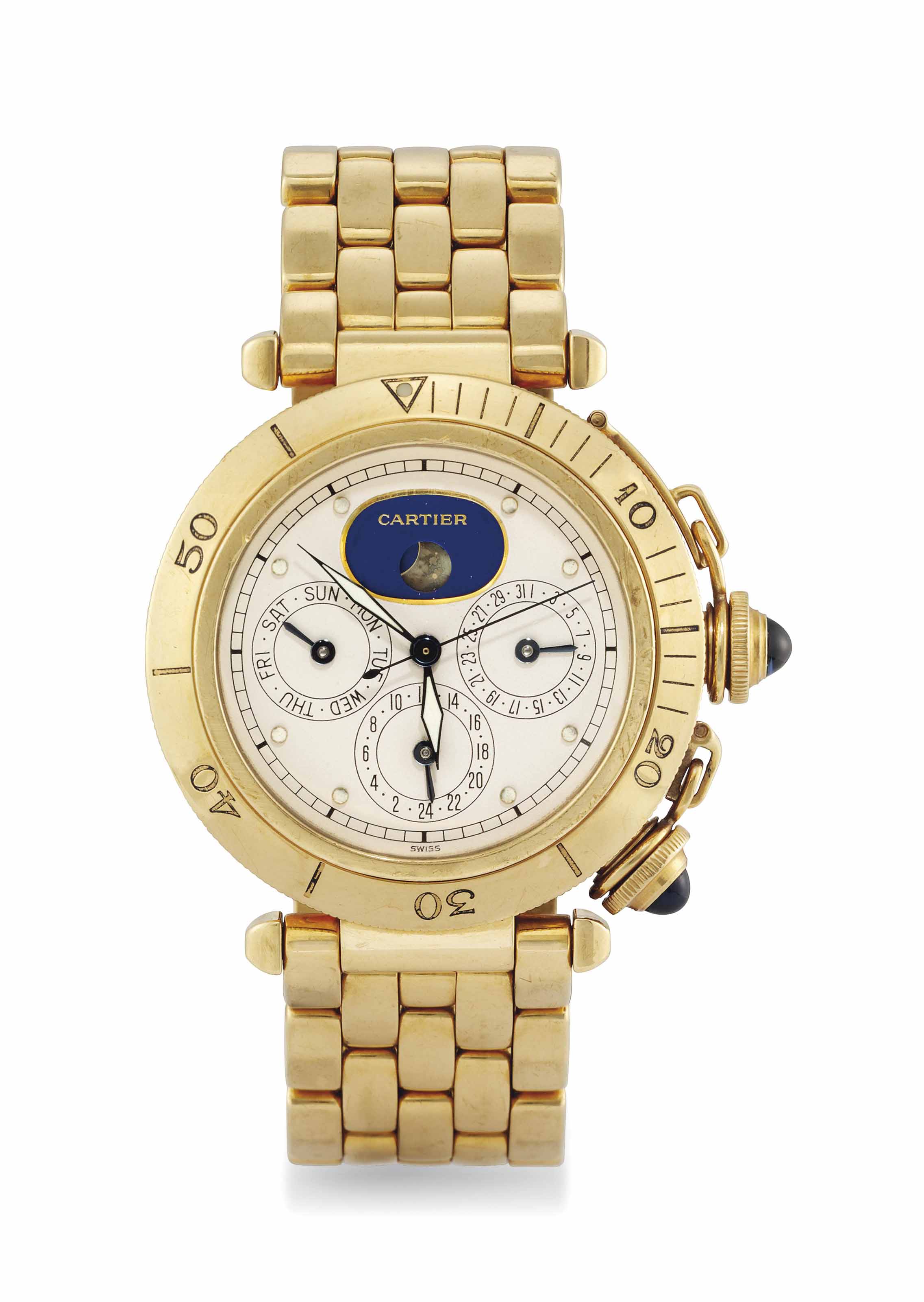 An 18 carat gold automatic perpetual calendar 'Pasha de Cartier
