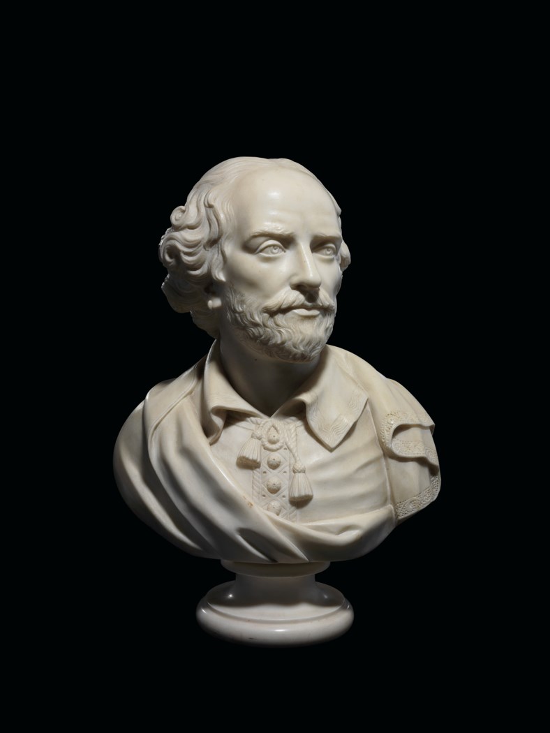 A MARBLE BUST OF WILLIAM SHAKESPEARE, AFTER PETER SCHEEMAKERS (16911781), ENGLISH, SECOND HALF