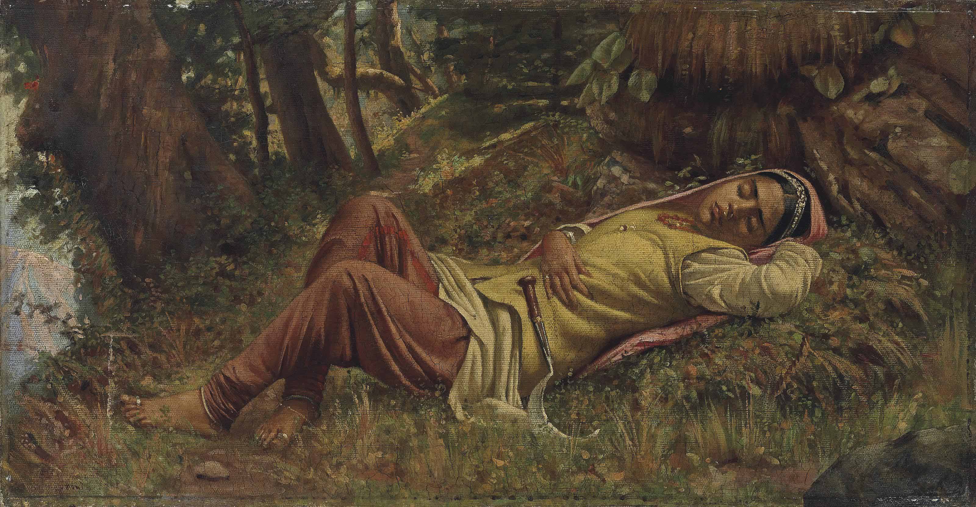 English School Circa 1900 An Indian Girl Asleep On A Hillside In Simla The Himalayas Beyond Paintings Oil Christie S