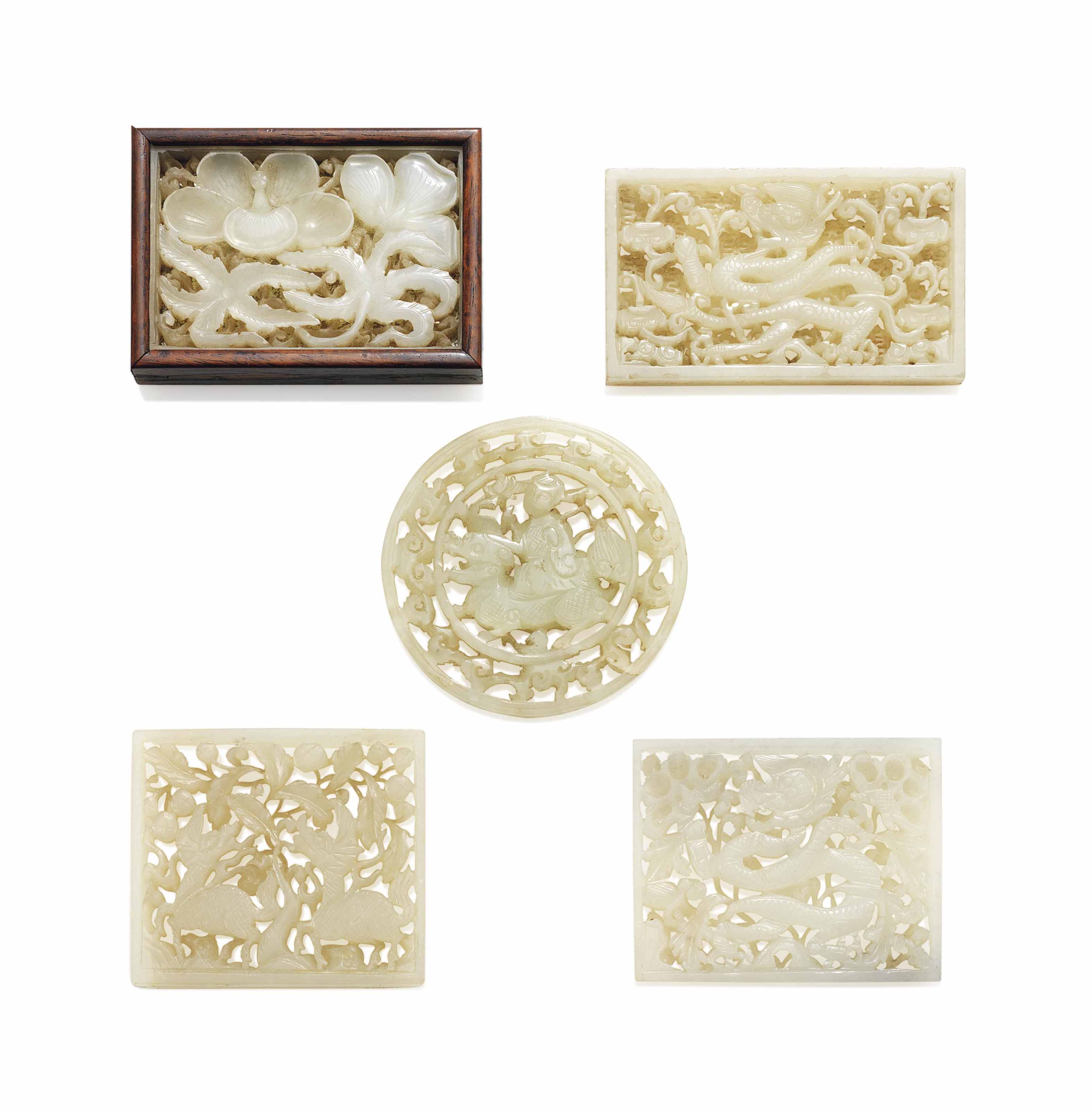 FIVE CARVED JADE PLAQUES