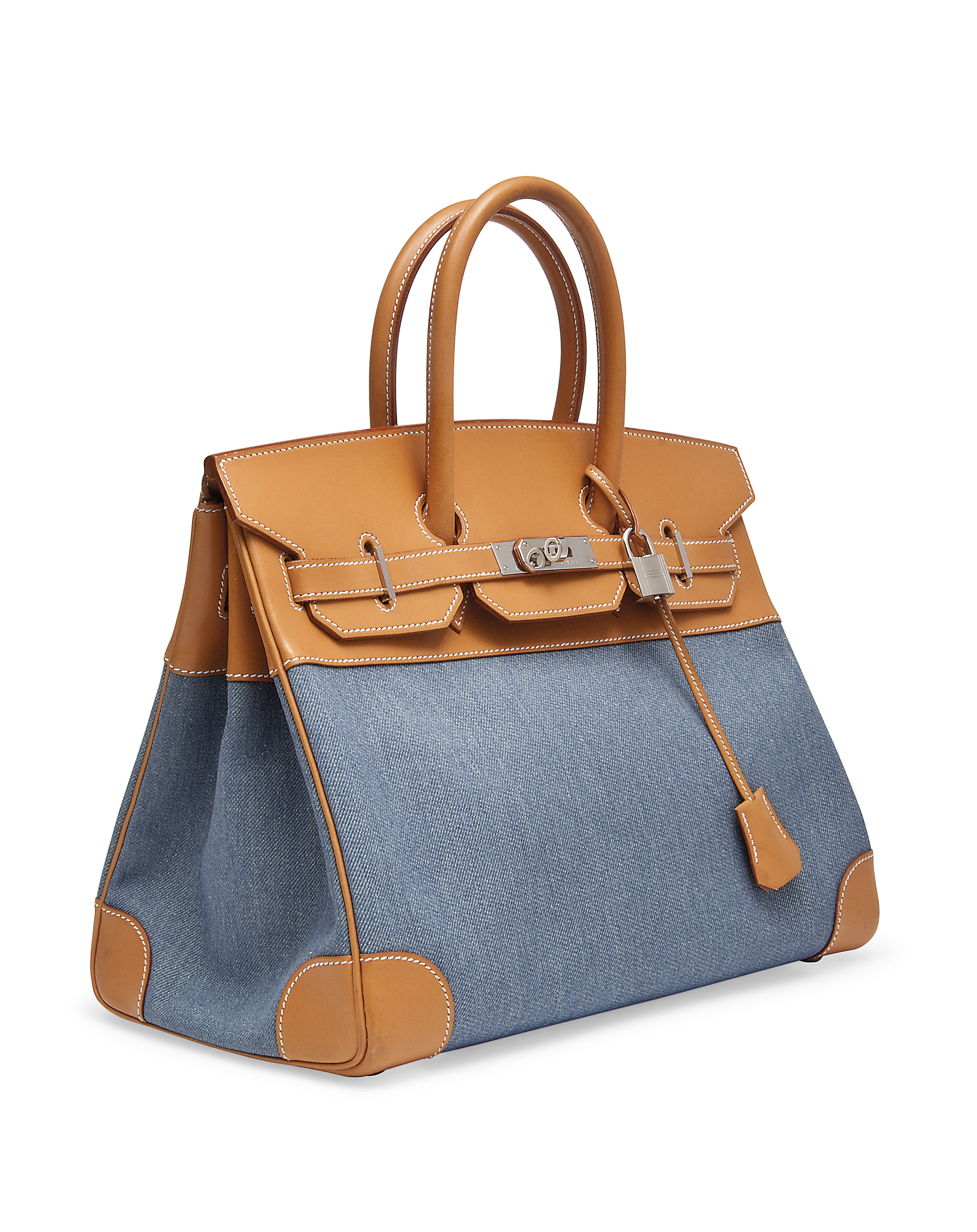 A BI-COLOUR JEAN TOILE AND VACHE NATURELLE LEATHER BIRKIN BAG, HERMÈS, 1998 | Christie's