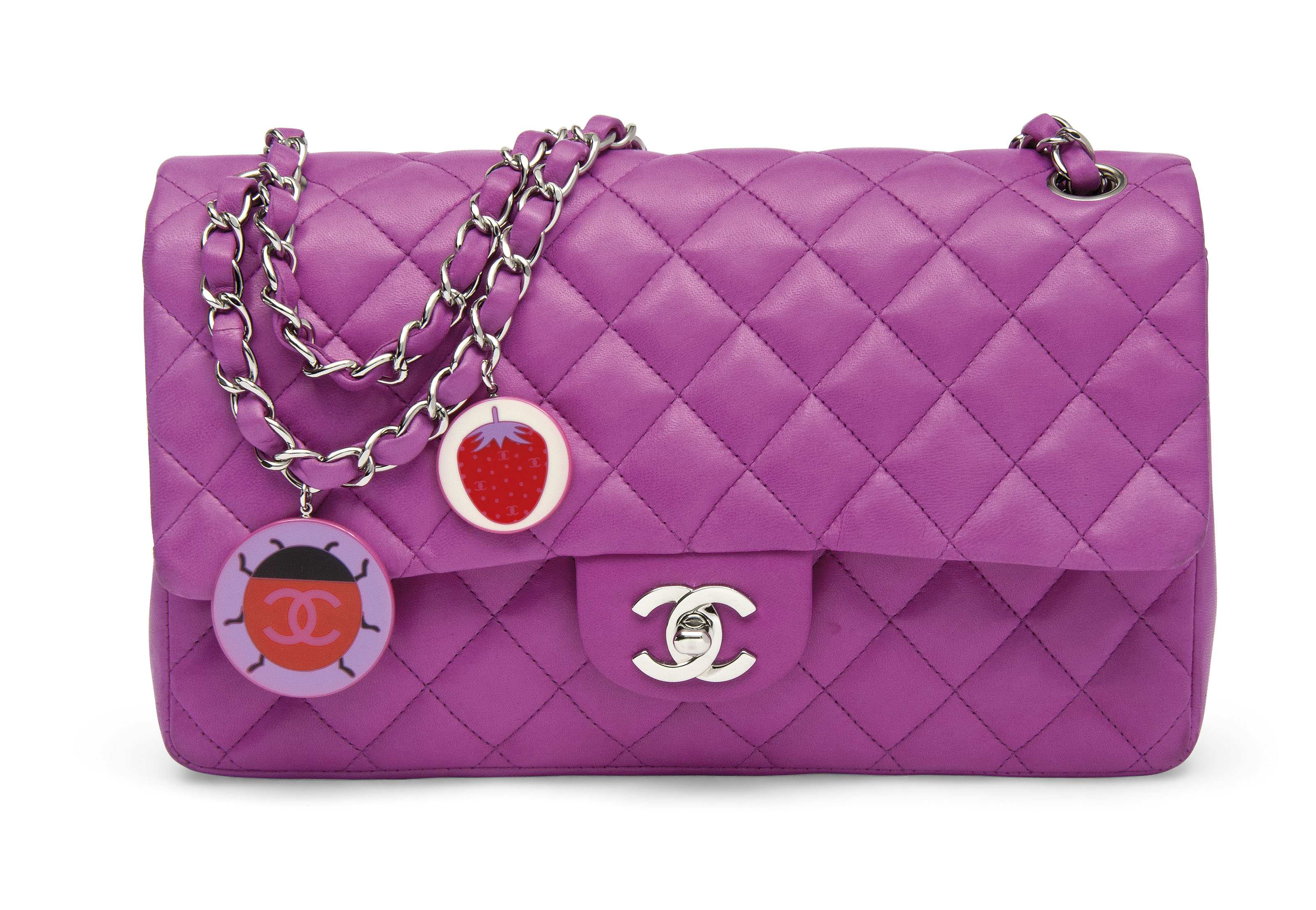 A LIMITED EDITION FUCHSIA PINK LAMBSKIN LEATHER LADYBUG CHARM