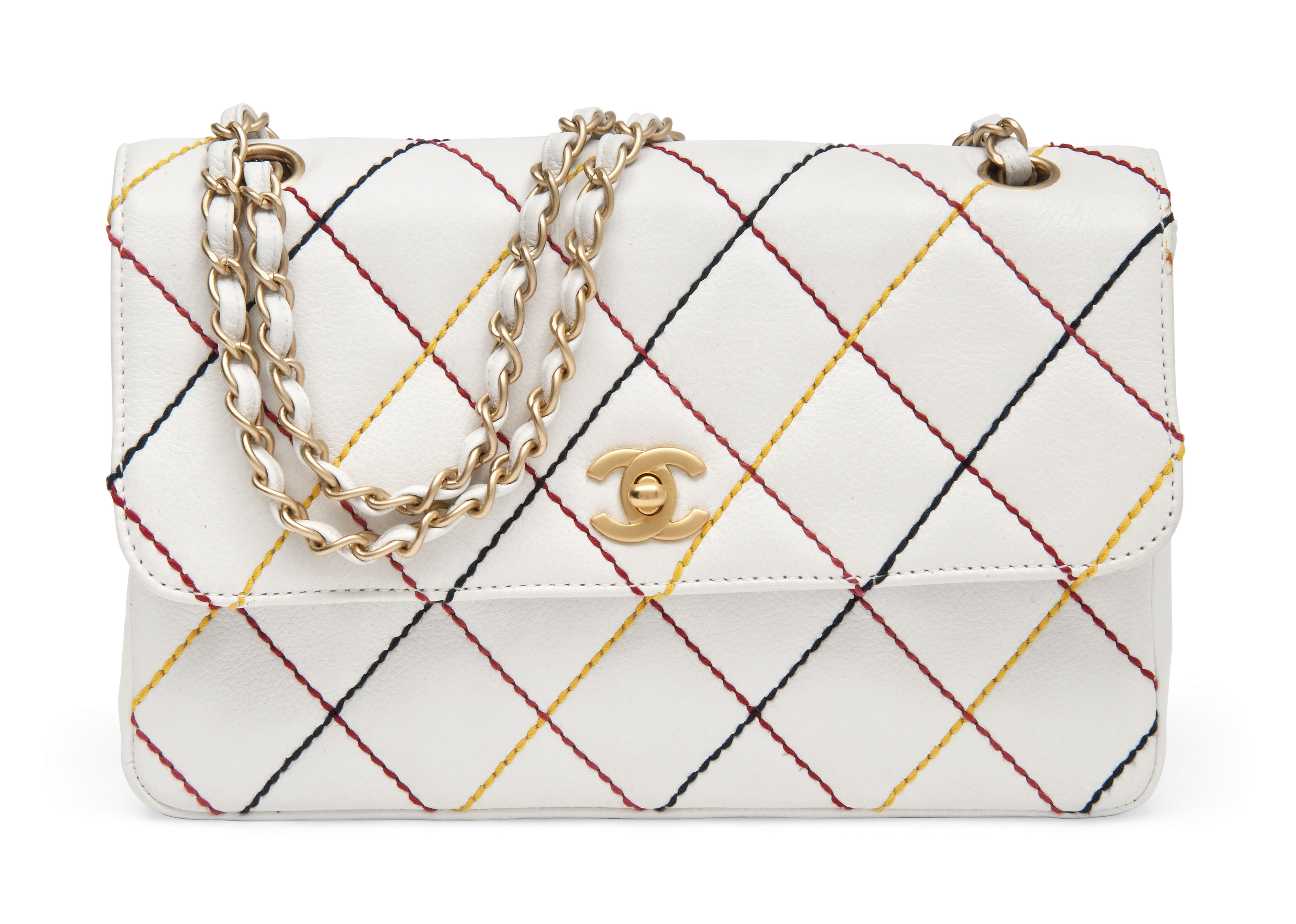 A WHITE MULTI COLOUR STITCH CAVIAR LEATHER CLASSIC SINGLE FLAP BAG CHANEL 2003 04 Christie s