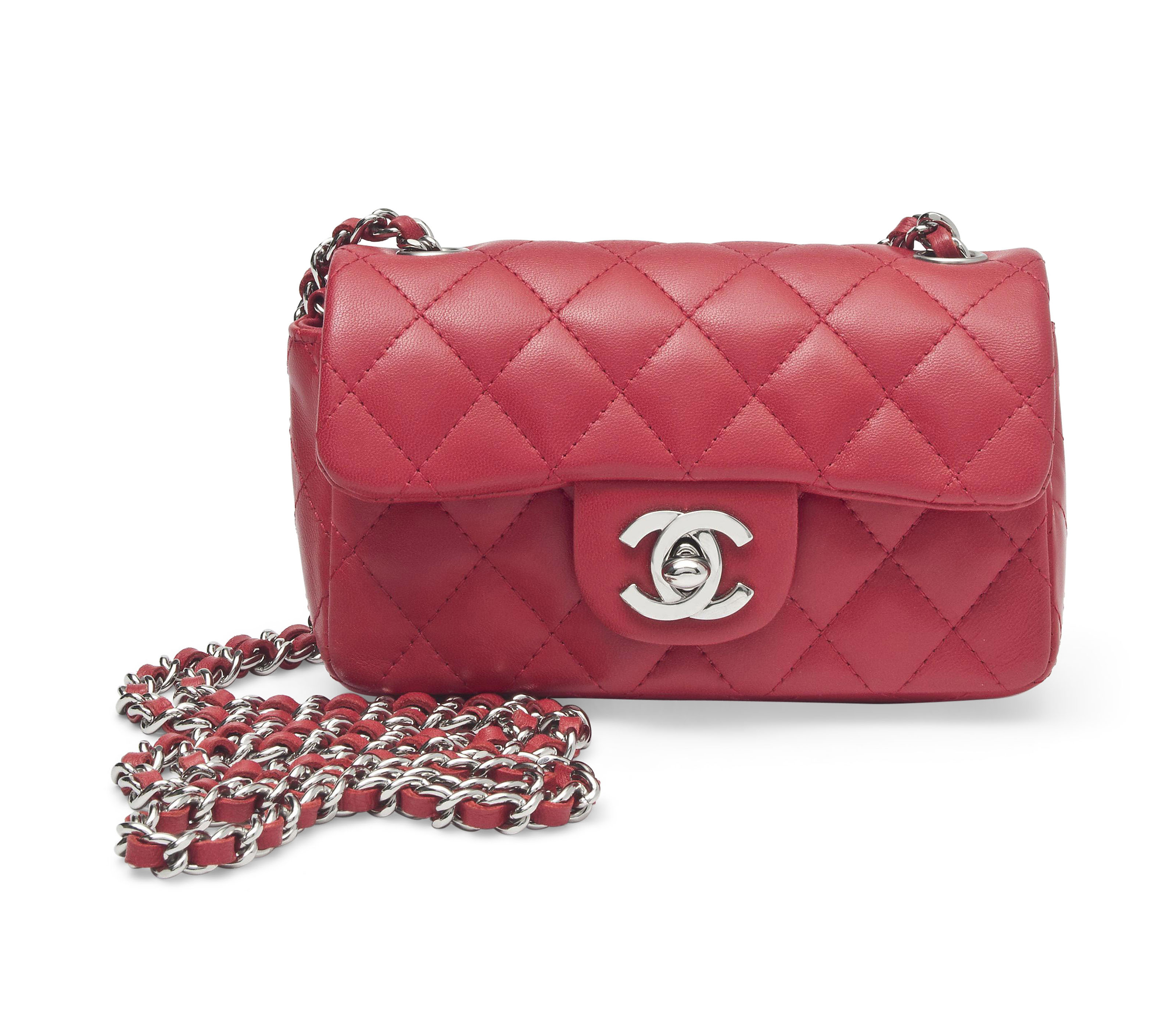 A RED LAMBSKIN LEATHER MEDIUM DOUBLE FLAP BAG WITH SILVER HARDWARE, CHANEL,  2005-2006