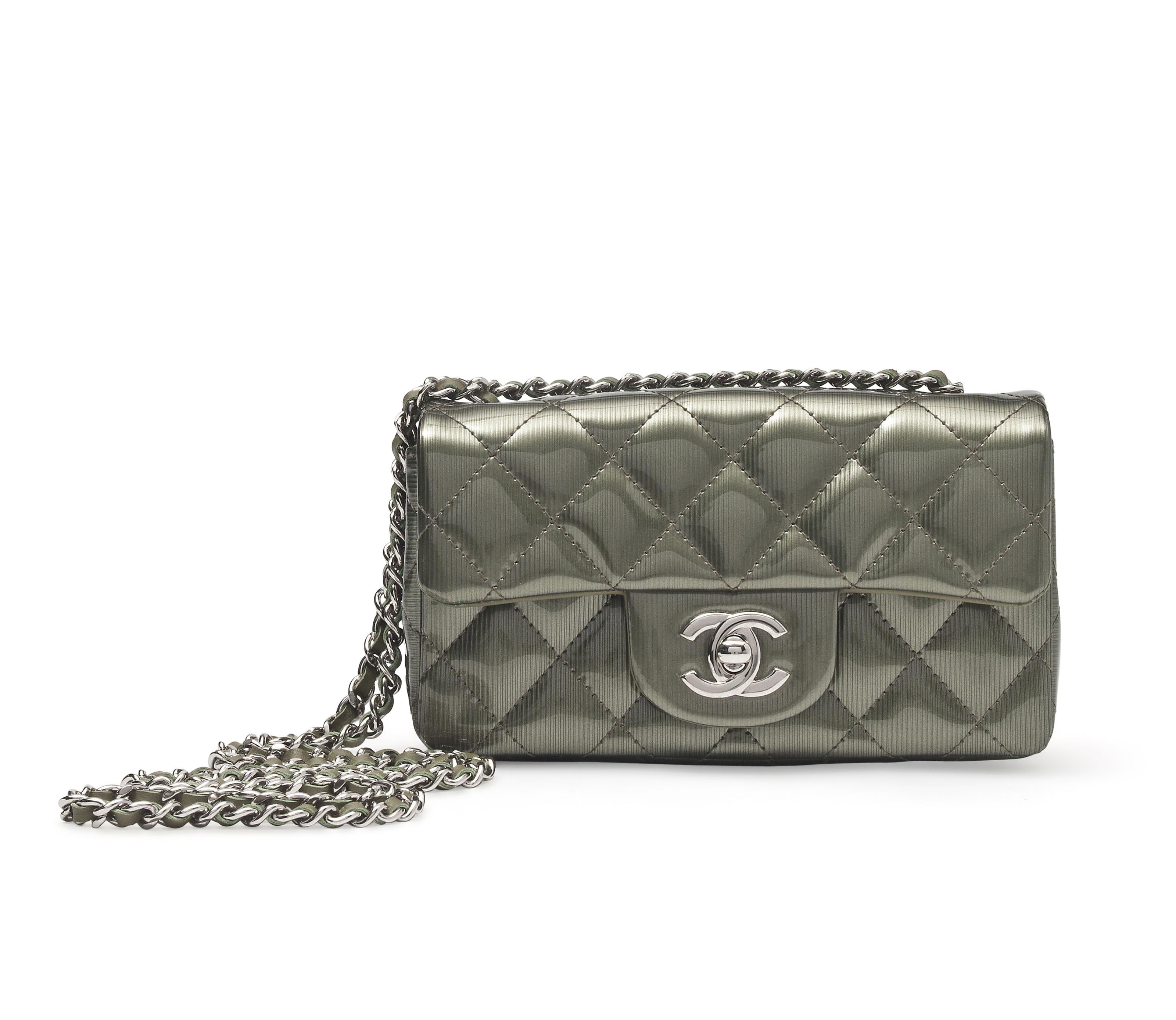 A JADE GREEN HIGH GLOSS LAMINATED CLASSIC SINGLE FLAP BAG, CHANEL