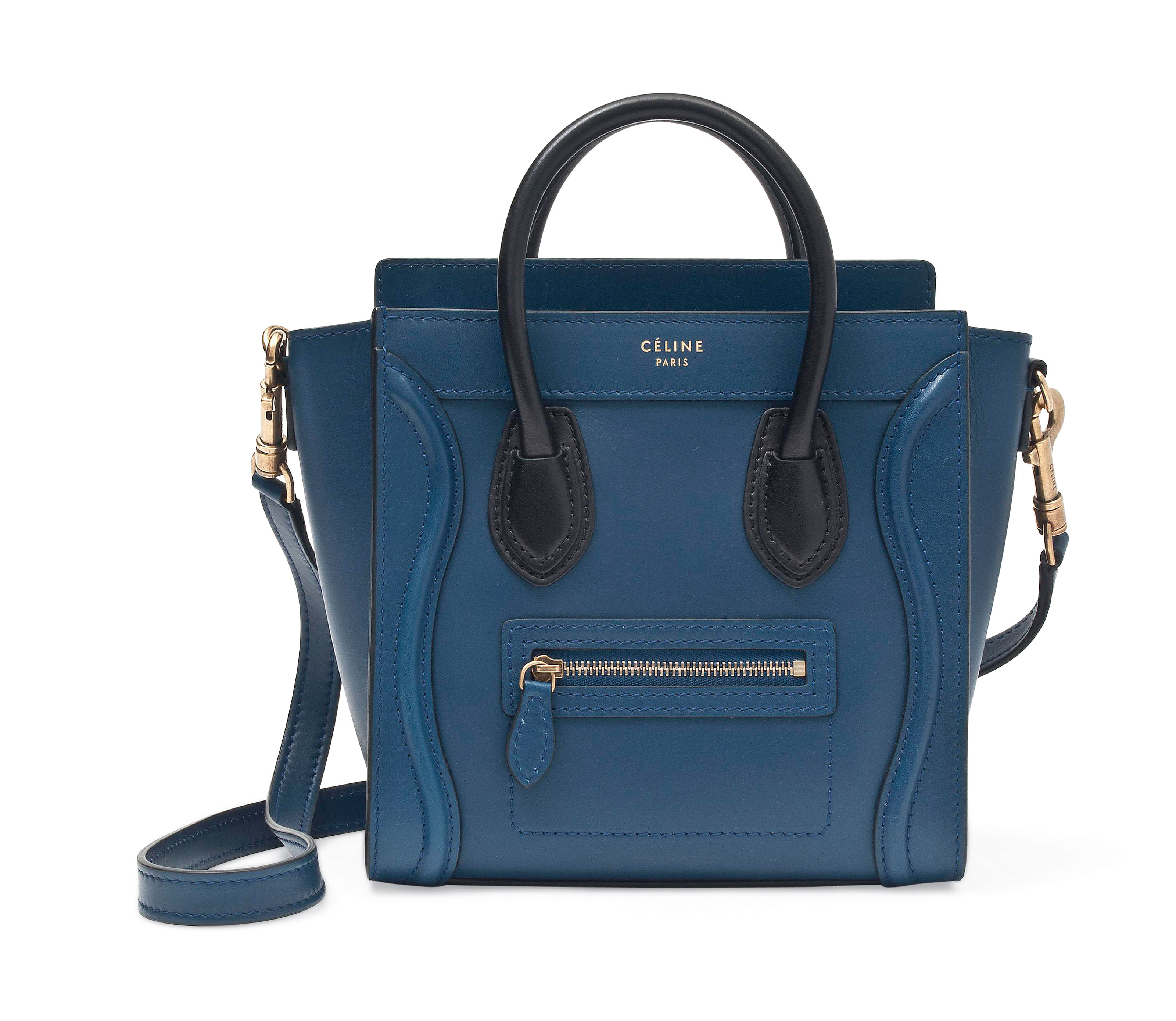 A BI COLOUR OCEAN BLUE AND BLACK SMOOTH LEATHER NANO LUGGAGE BAG CELINE 2013 Christie s