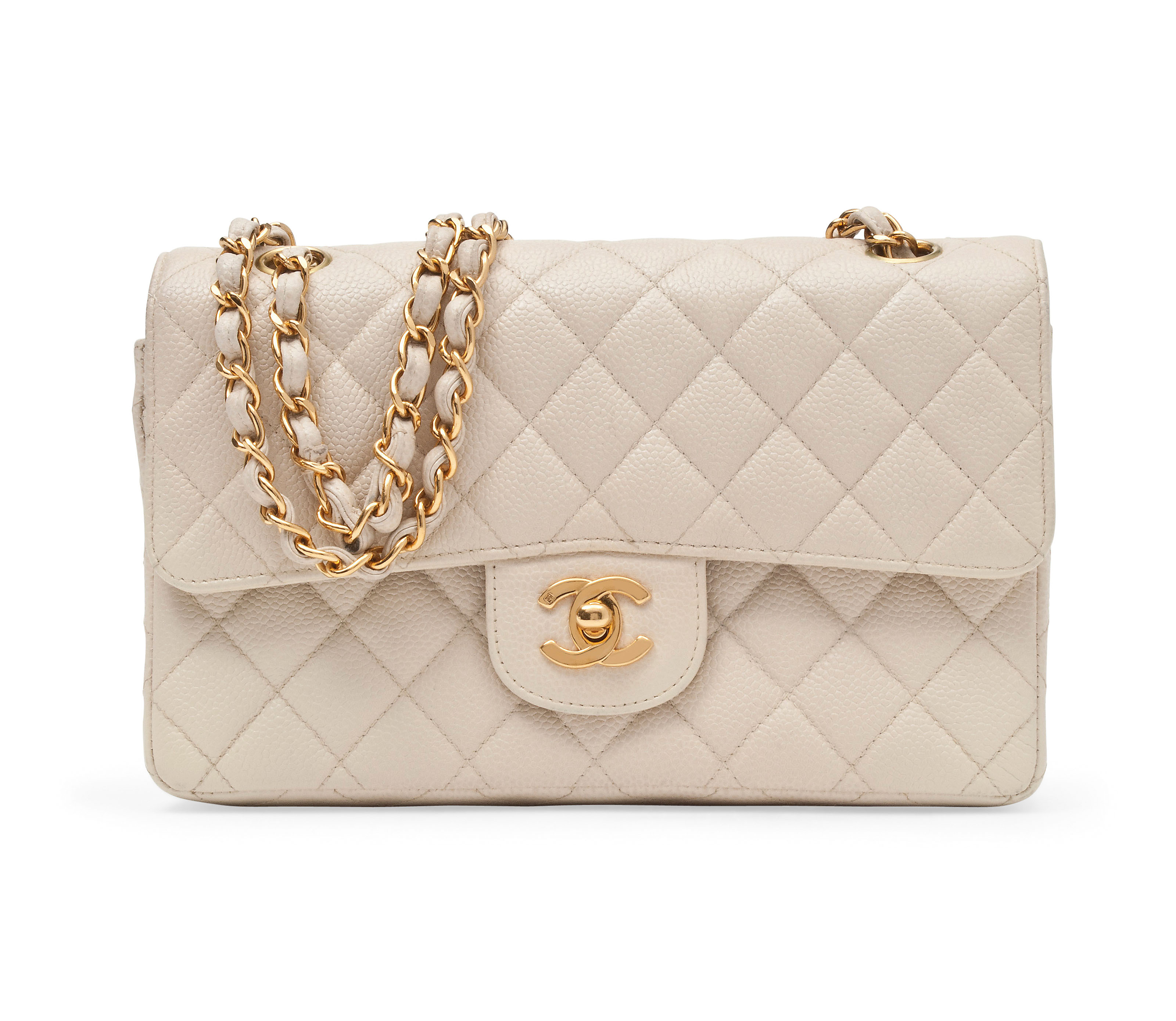 Chanel Classic Small S/M Flap Ivory White Caviar Silver Hardware