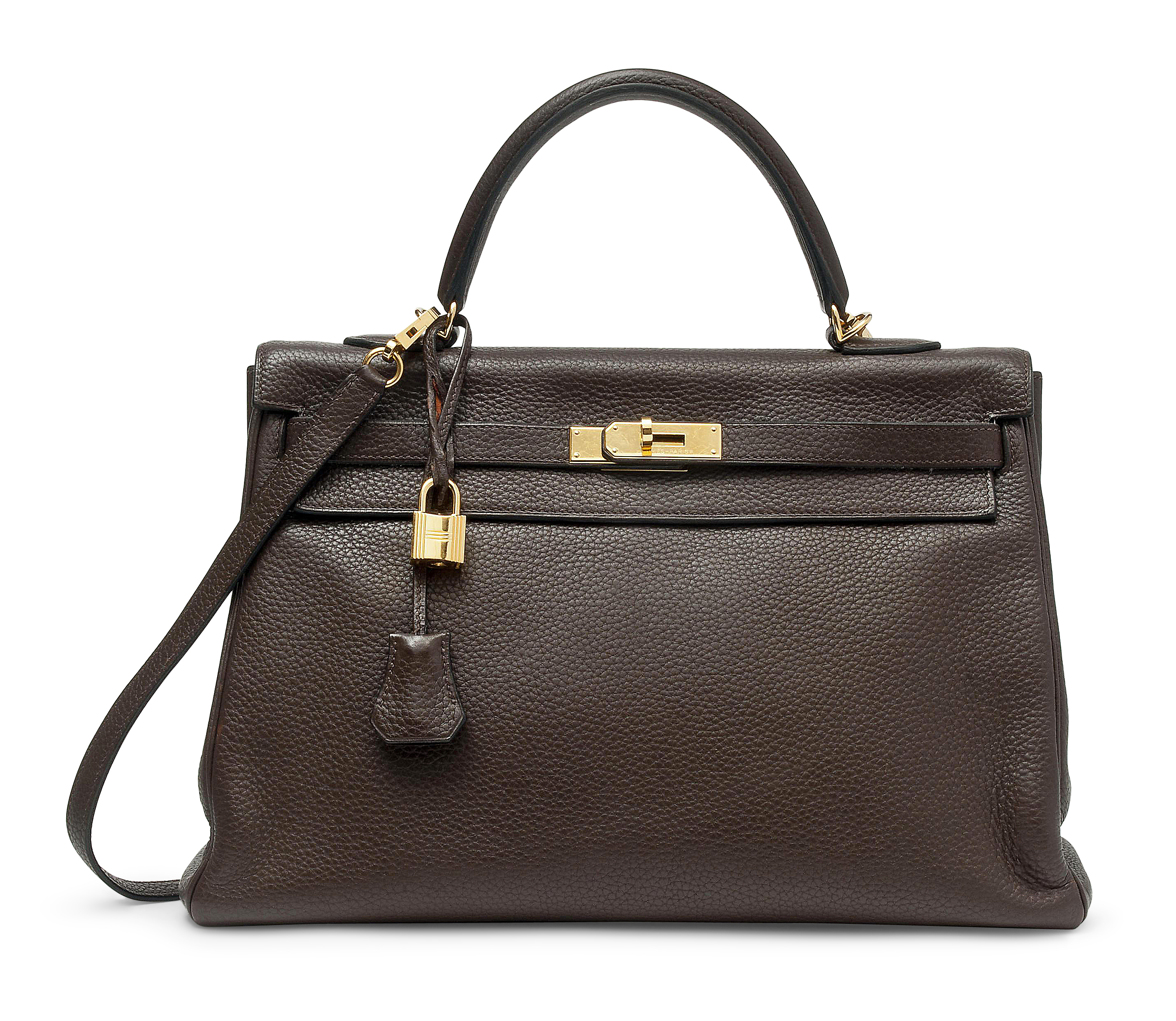 A CHOCOLATE TOGO LEATHER RETOURNE KELLY 32 BAG HERM S 2004