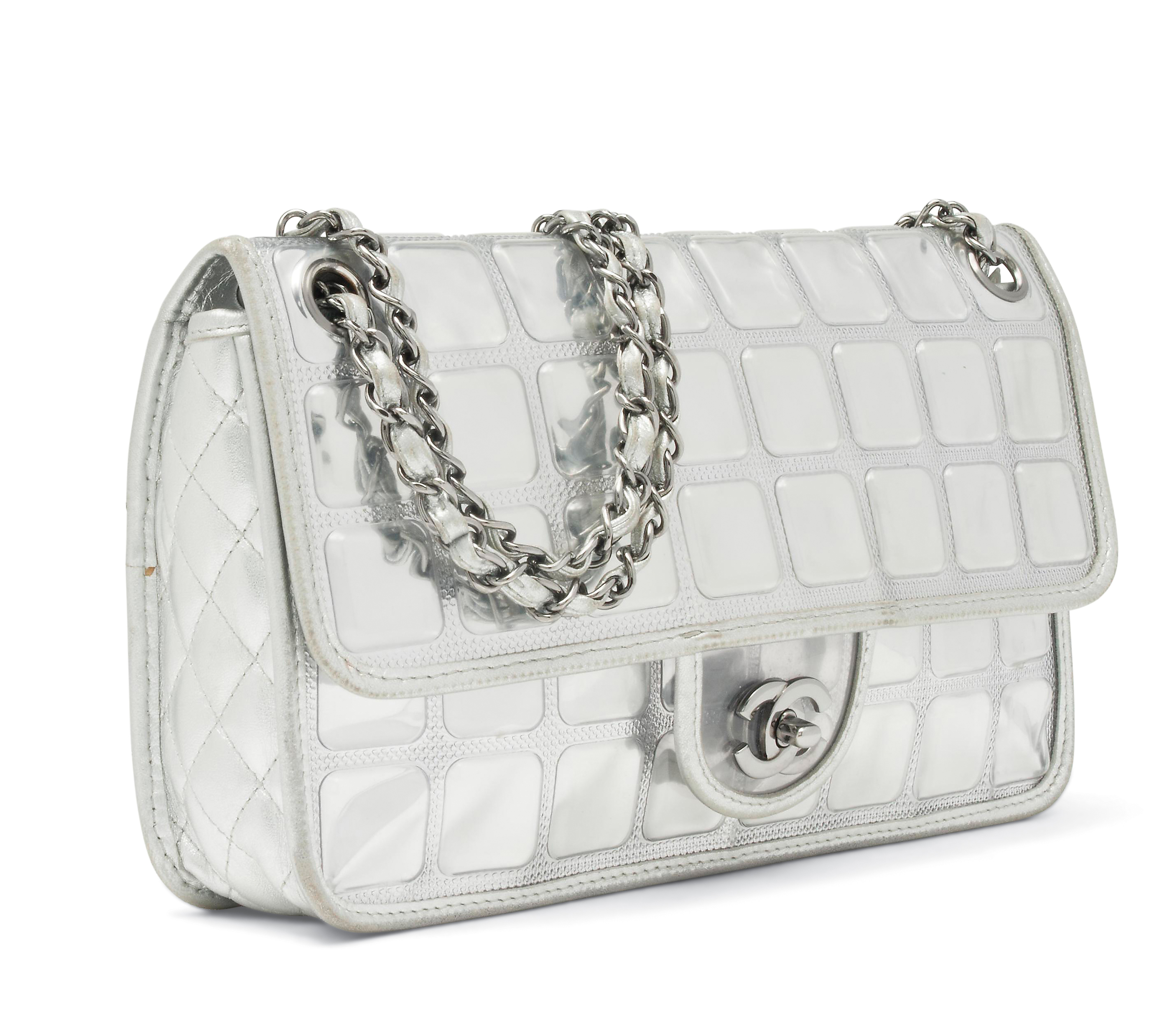 A LIMITED EDITION SILVER PVC AND LEATHER ICE CUBE SINGLE FLAP BAG CHANEL 2006 08 Christie s