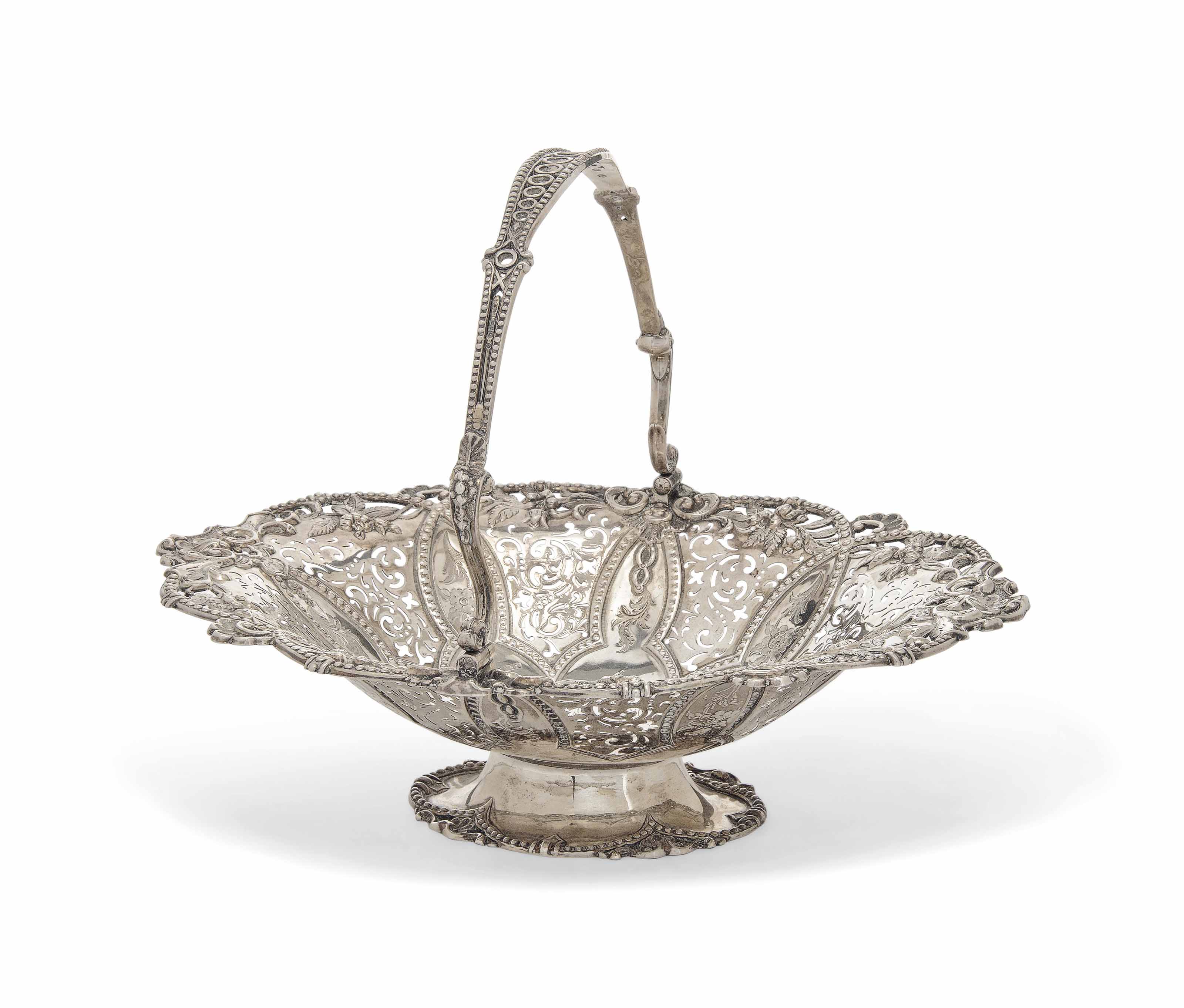 A VICTORIAN SILVER FRUIT BASKET WITH SWINGHANDLE , MARK OF ROBERTS