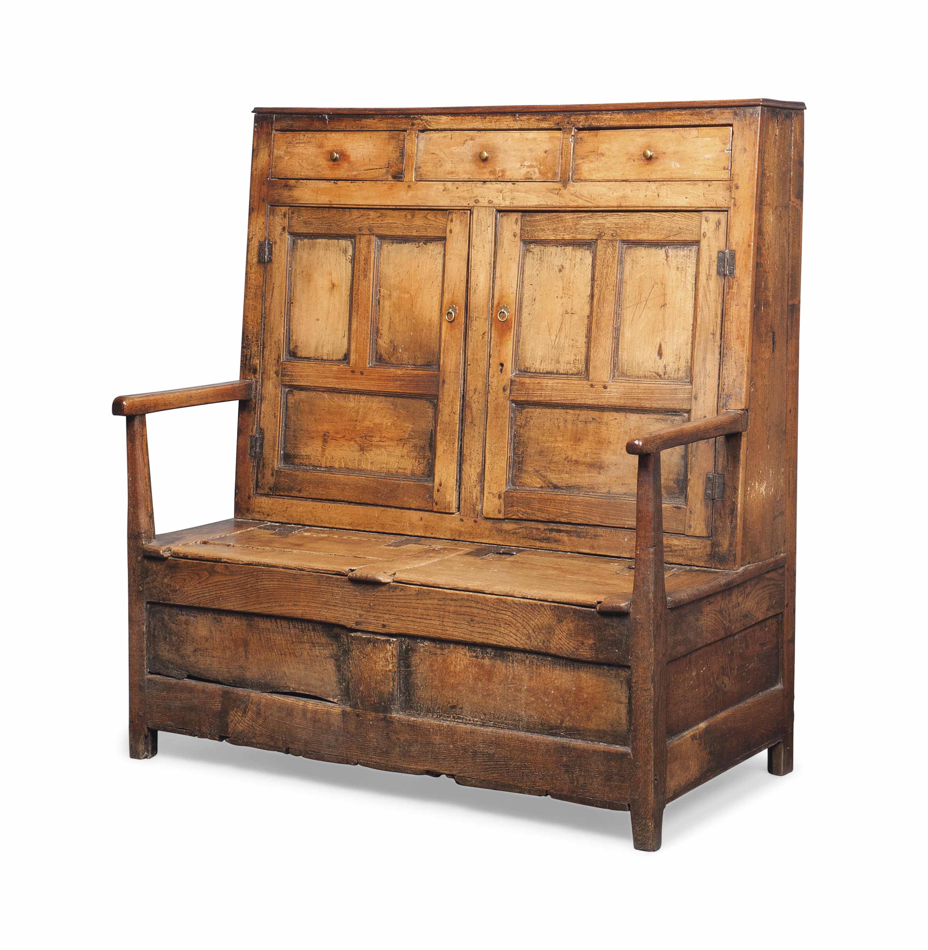 A George Iii Oak And Sycamore Box Seat Settle Late 18th Century