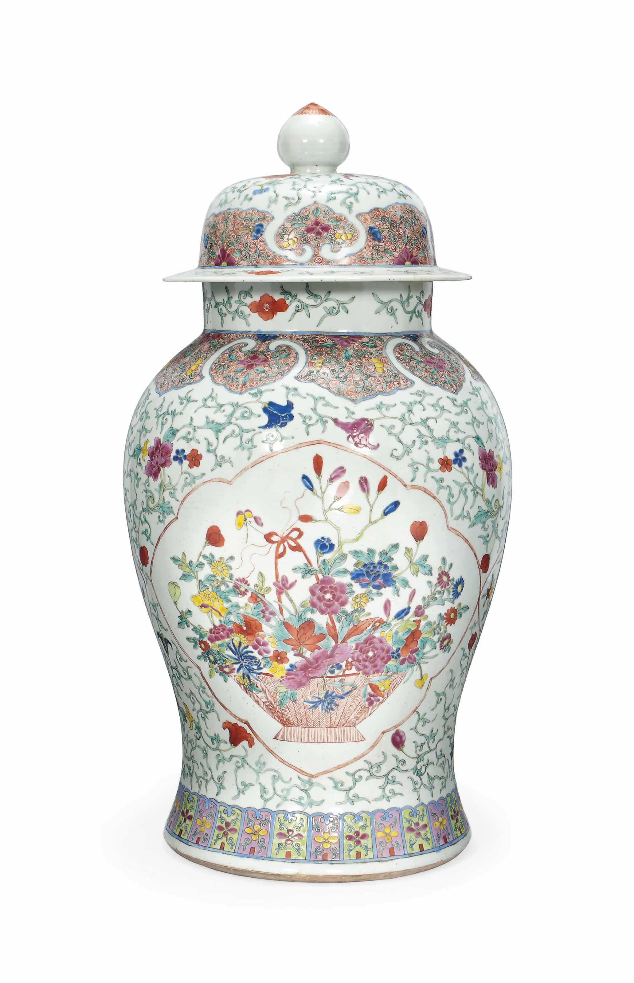A Large Chinese Famille Rose Baluster Vase And Cover 19th