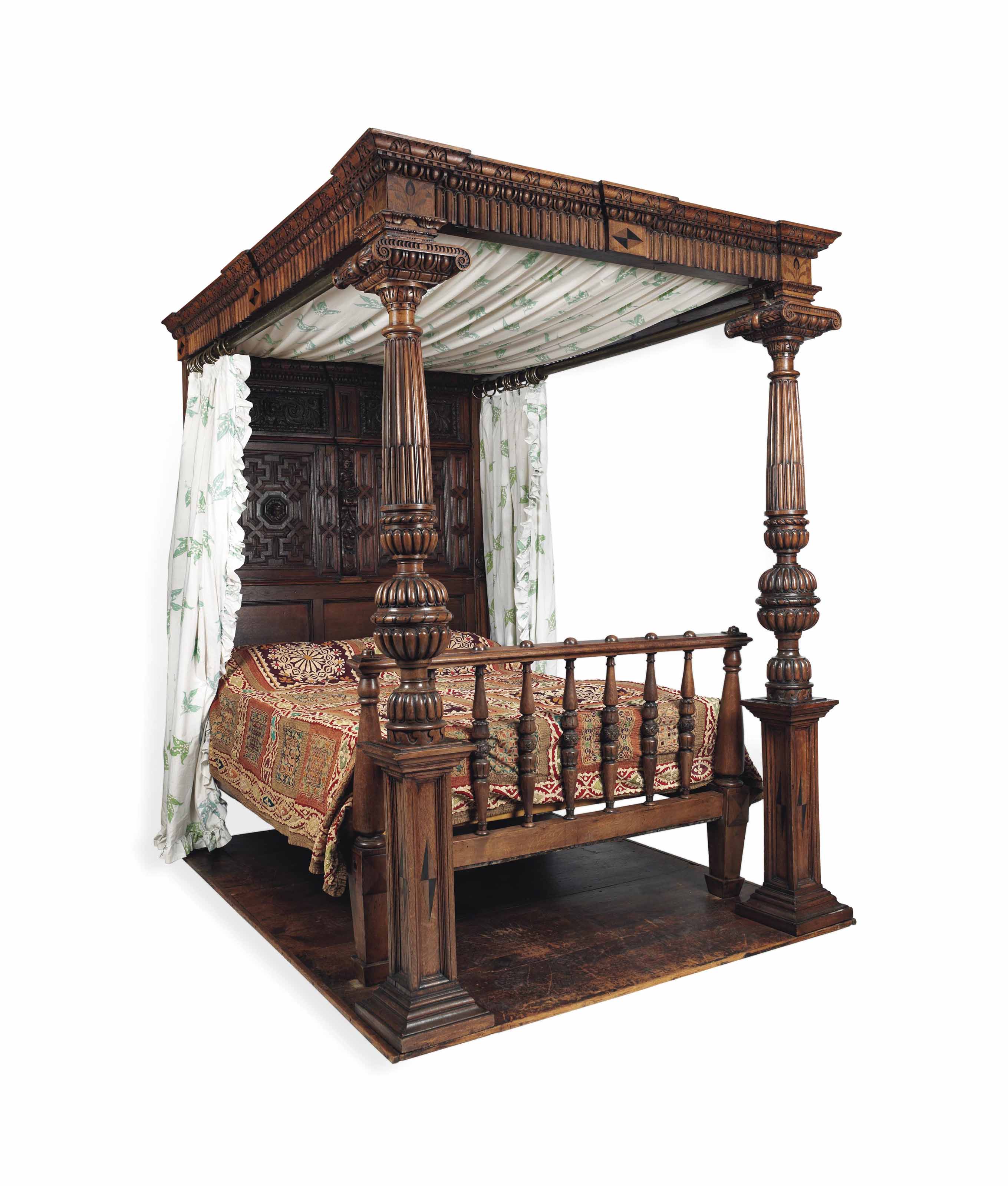 AN OAK TESTER BED , 20TH CENTURY, INCORPORATING 19TH CENTURY ELEMENTS Christie's