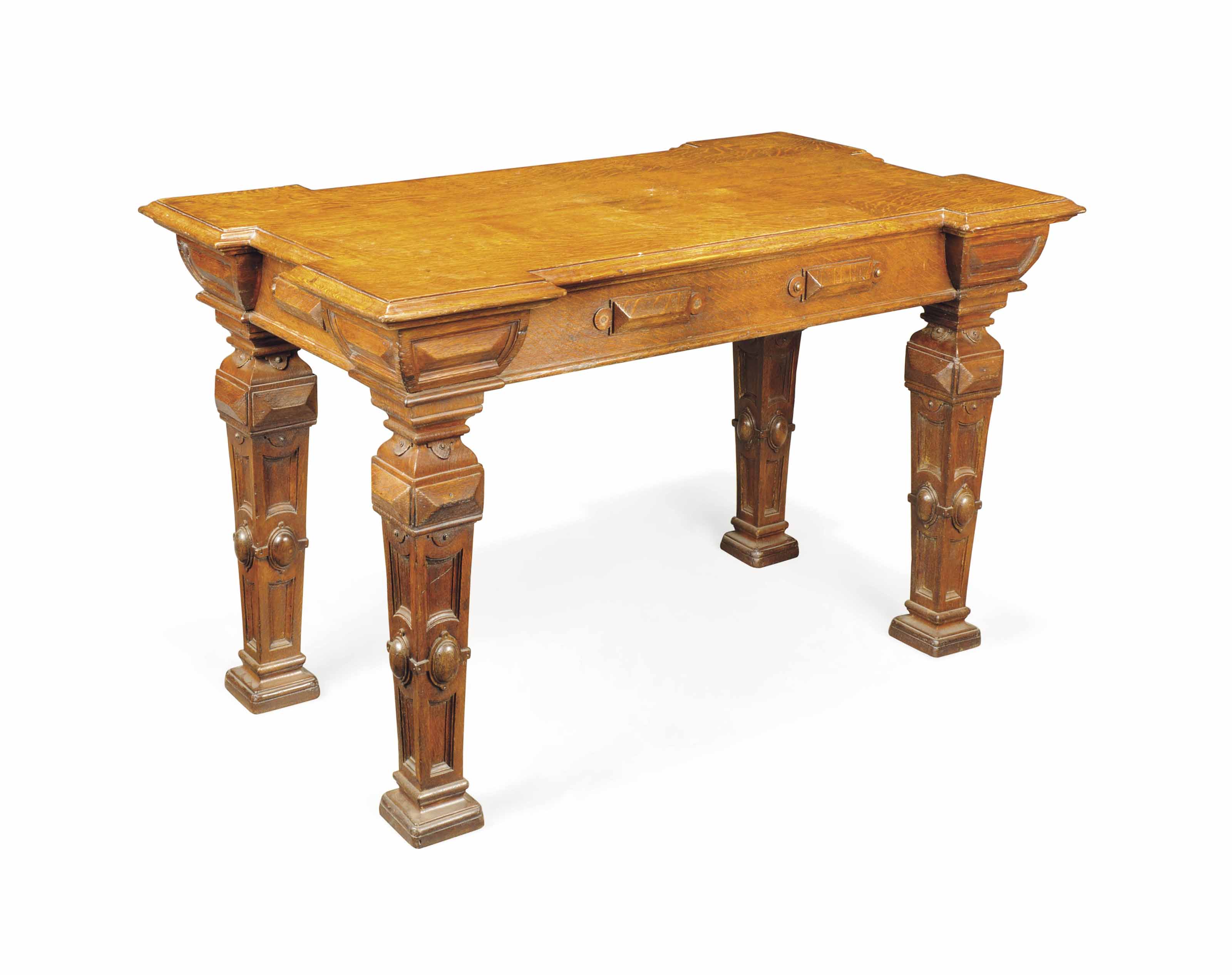 AN EARLY VICTORIAN OAK CENTRE TABLE , IN THE ELIZABETHAN STYLE, MID