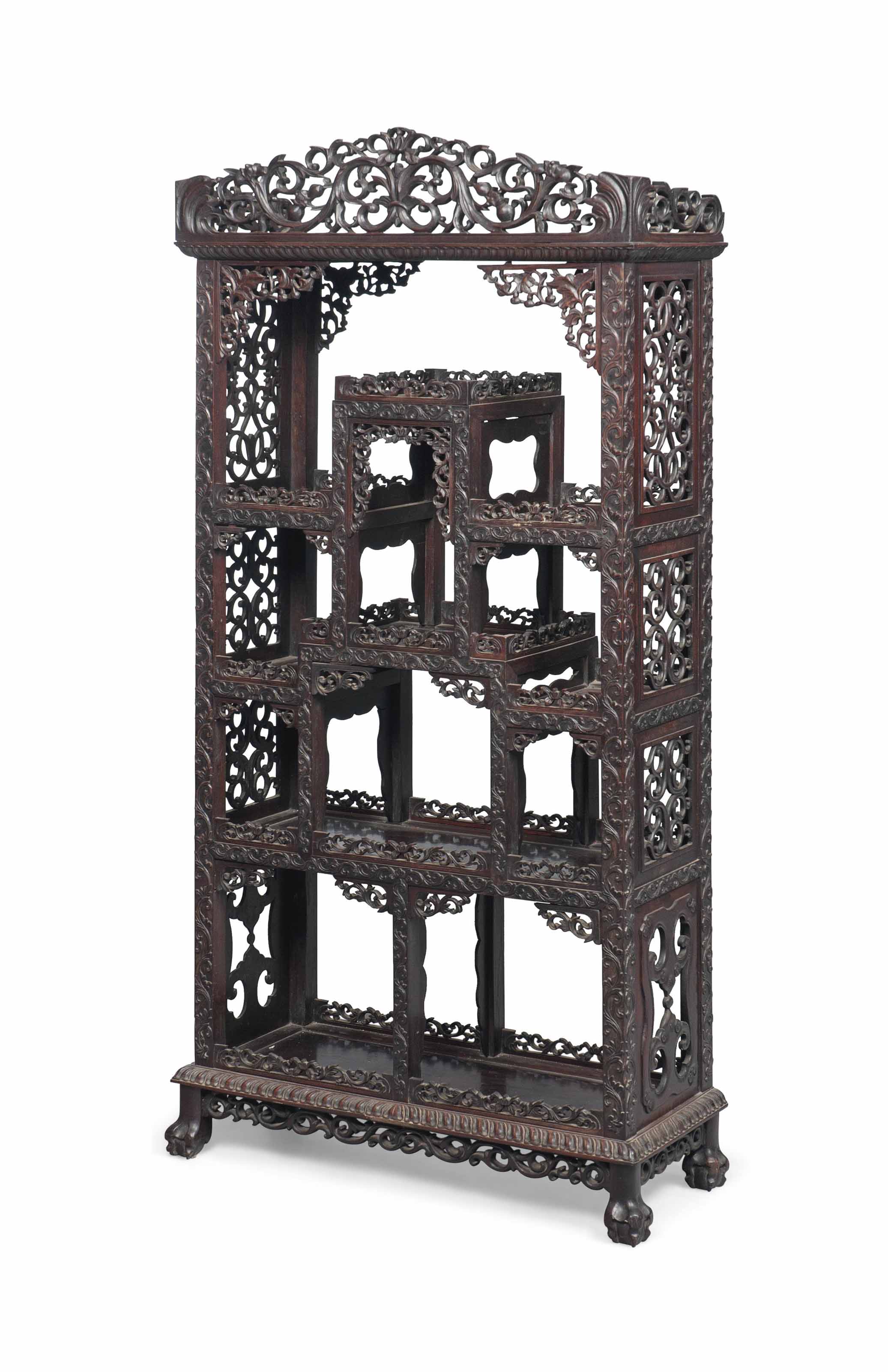 A Set Of Chinese Export Hongmu Display Shelves Late 19th Century Display Cabinet Furniture Lighting Christie S