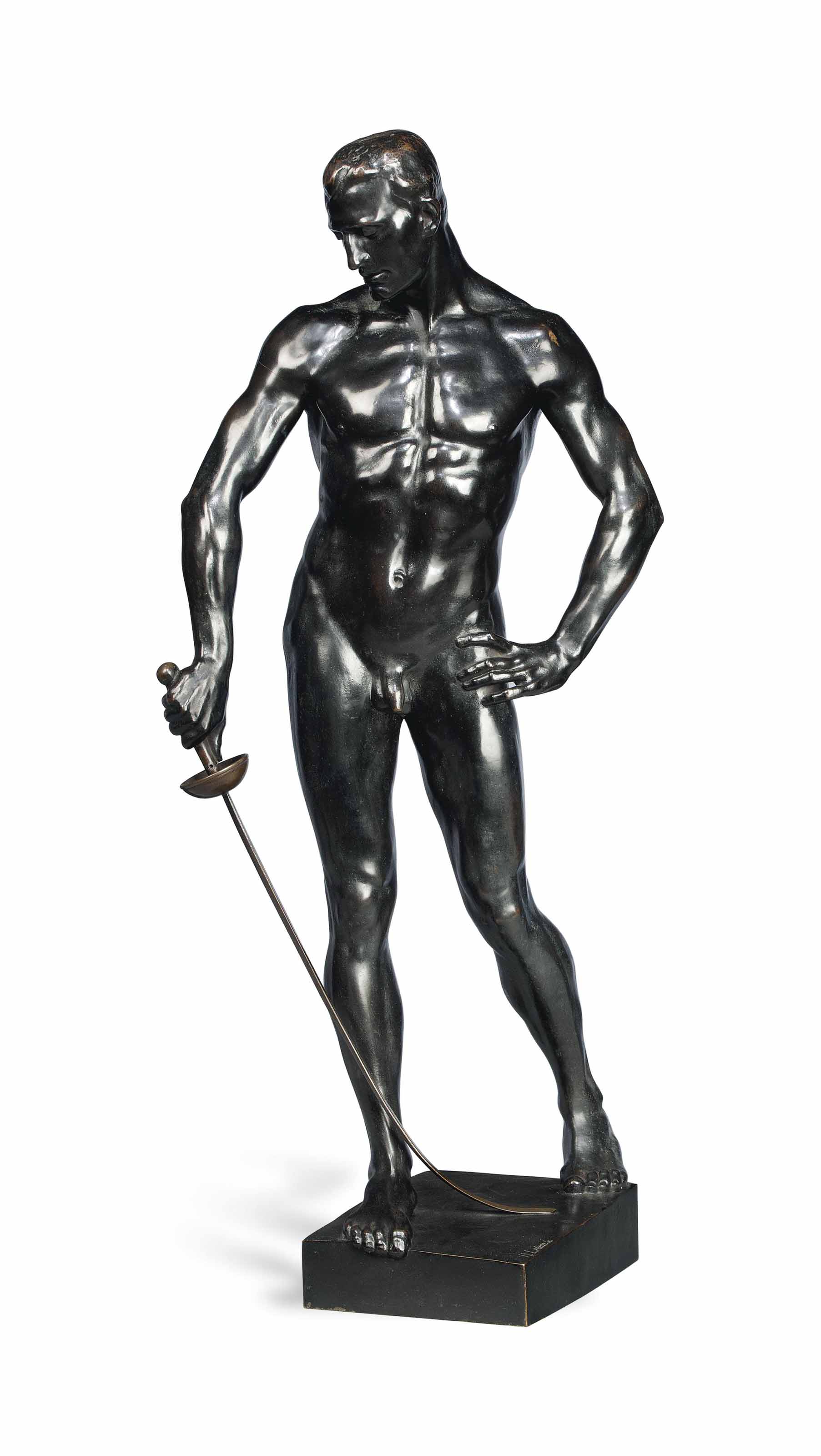 A GERMAN BRONZE FIGURE OF A FENCER A GERMAN BRONZE FIGURE OF A FENCER