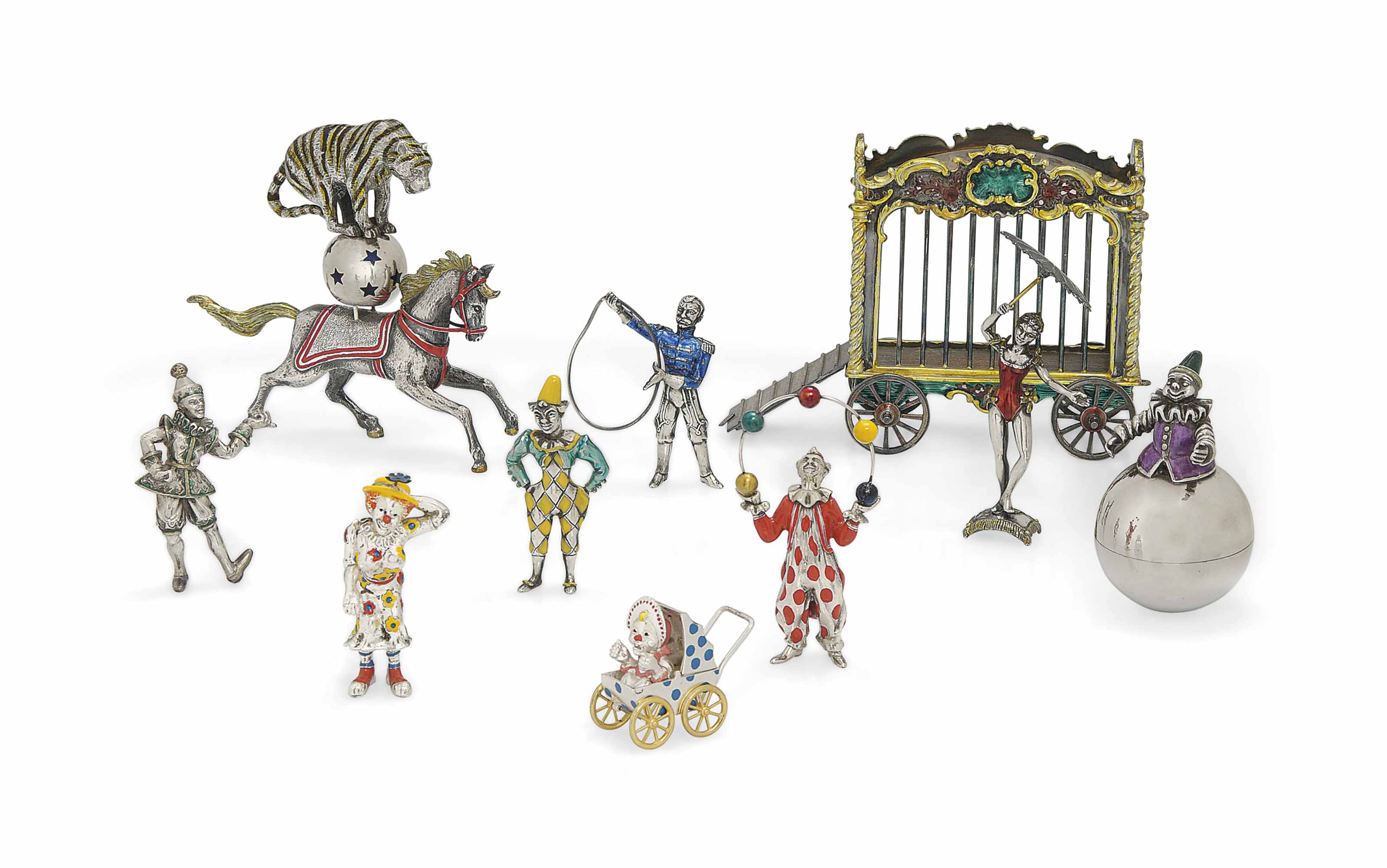 silver and enamel animal figurines