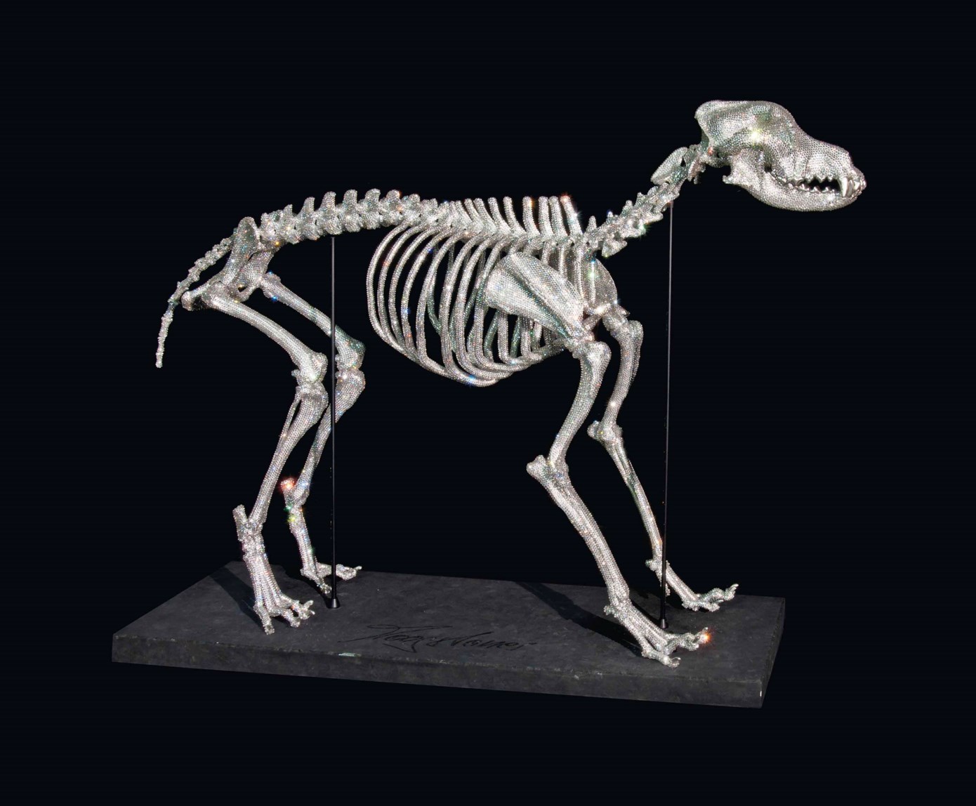 A SWAROVSKI CRYSTAL ENCRUSTED SKELETON OF A DOG (CANIS LUPUS