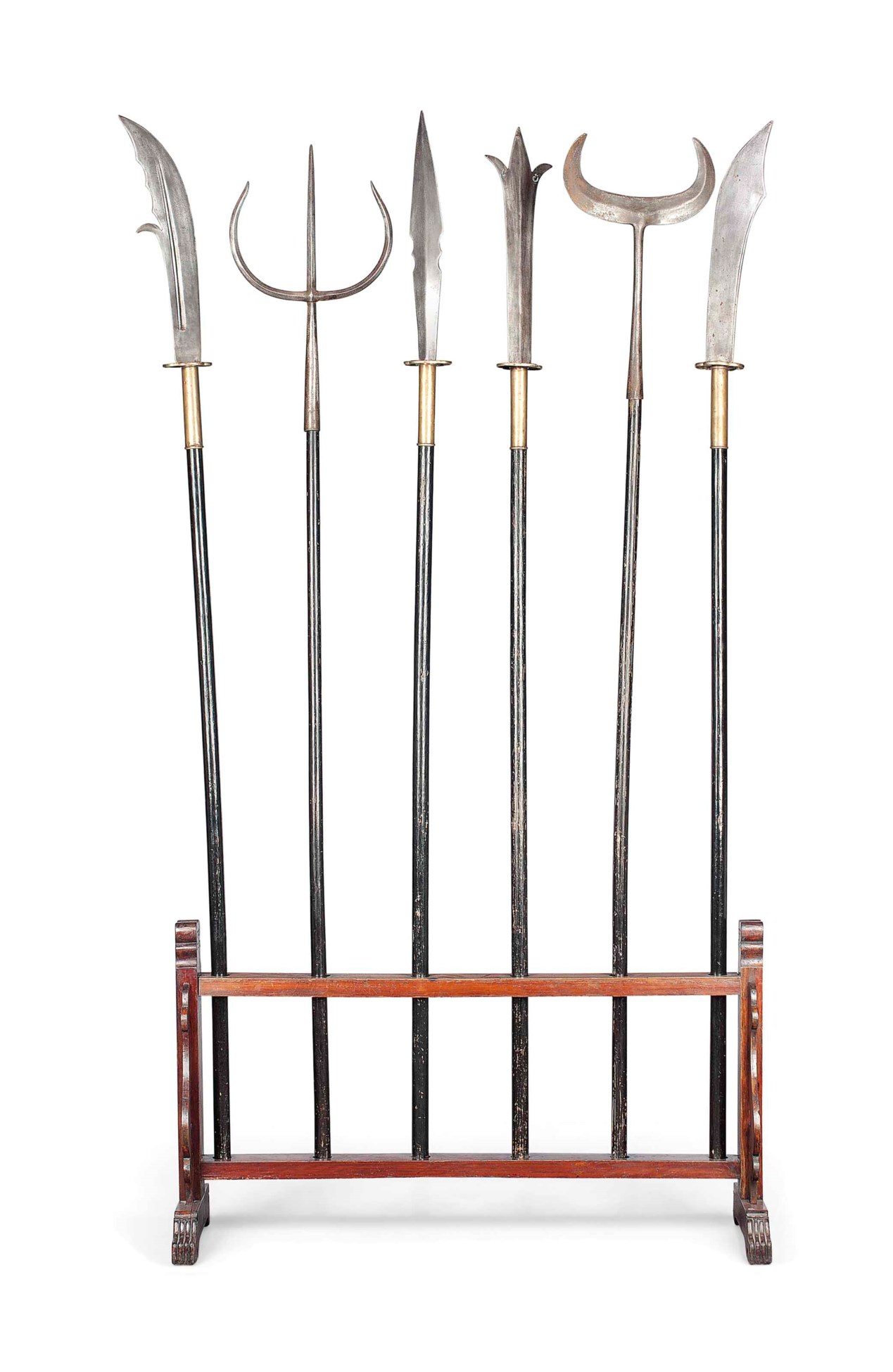 A GROUP OF SIX CHINESE STEEL WEAPONS ON A STAND, 20TH CENTURY Christie's